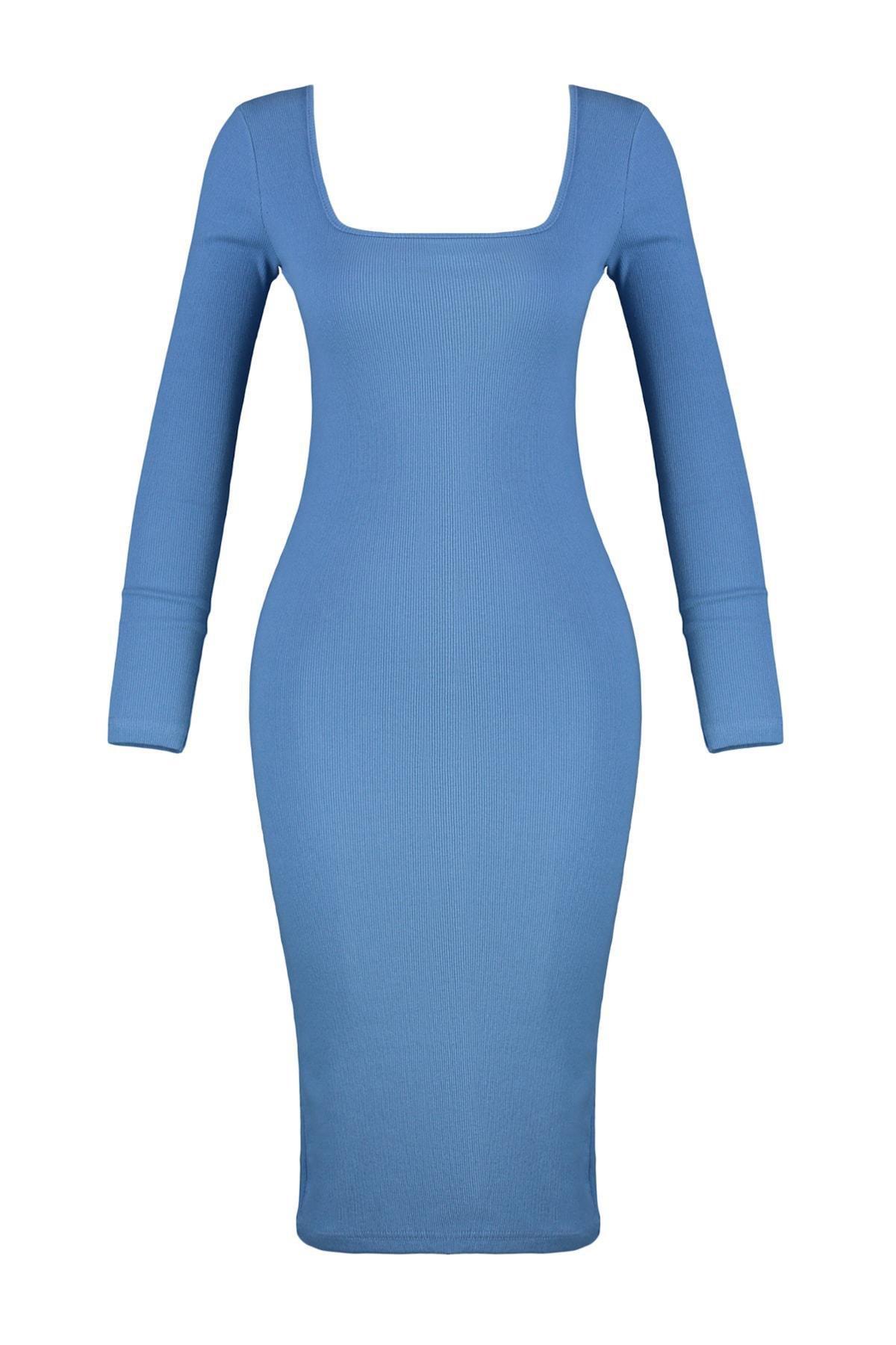 Navy Square Collar Bodycon Dress, , large image number 9