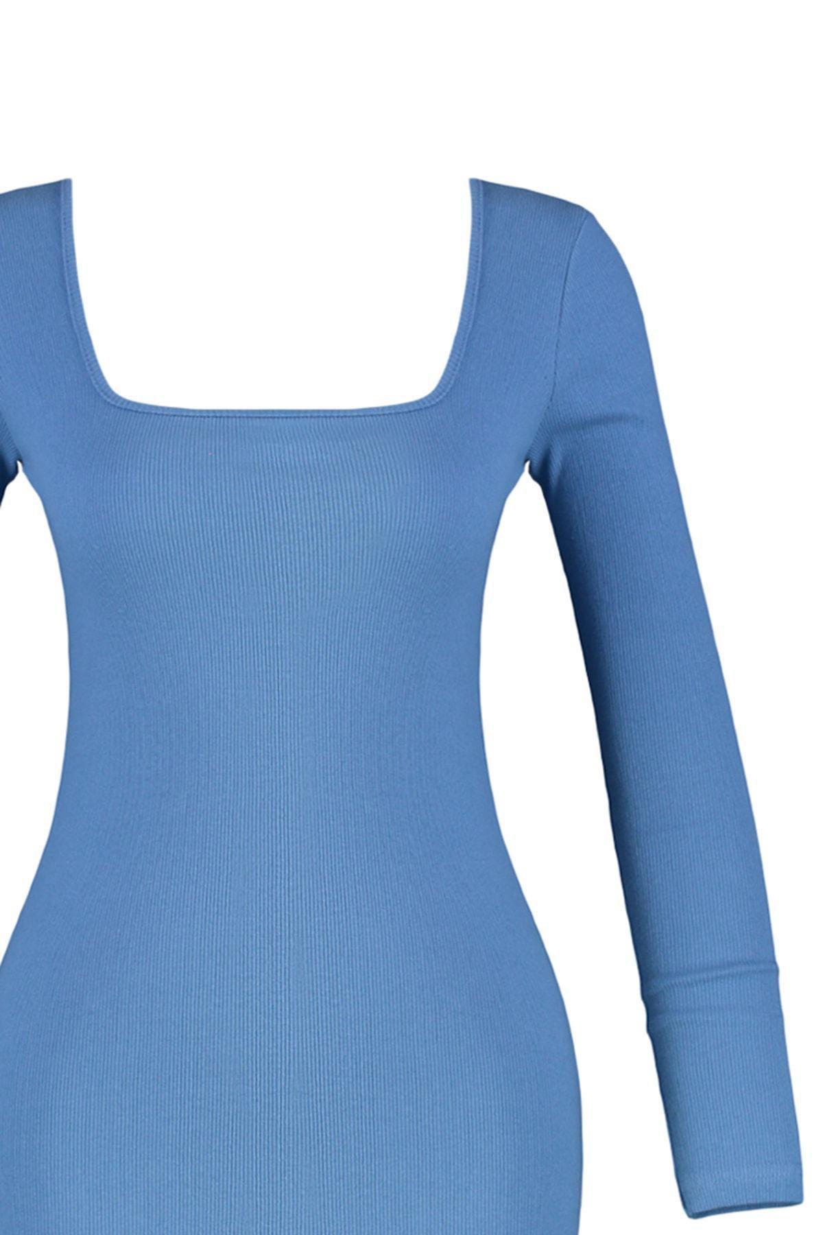Navy Square Collar Bodycon Dress, , large image number 10