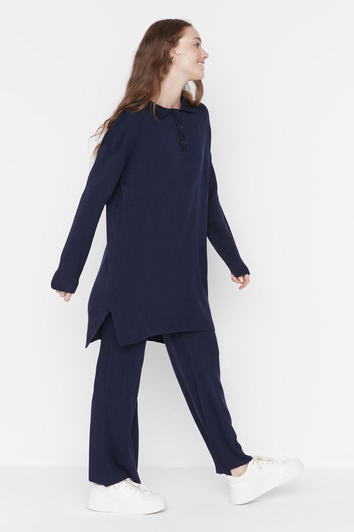 Navy Polo Neck Relaxed Co-Ord Set, Dark blue, large image number 1