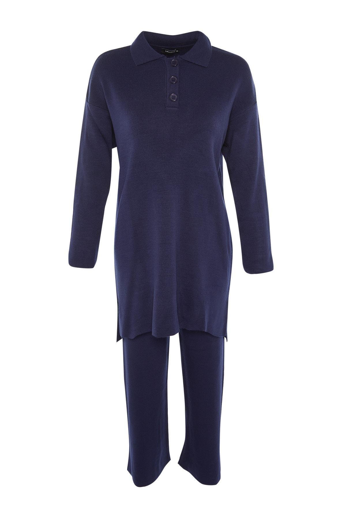 Navy Polo Neck Relaxed Co-Ord Set, Dark blue, large image number 5