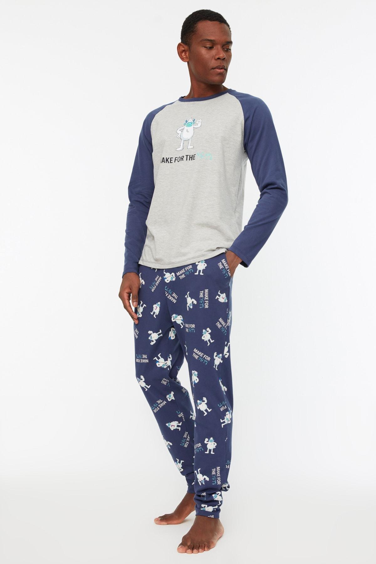 Navy Crew Neck Pajama Set, , large image number 1