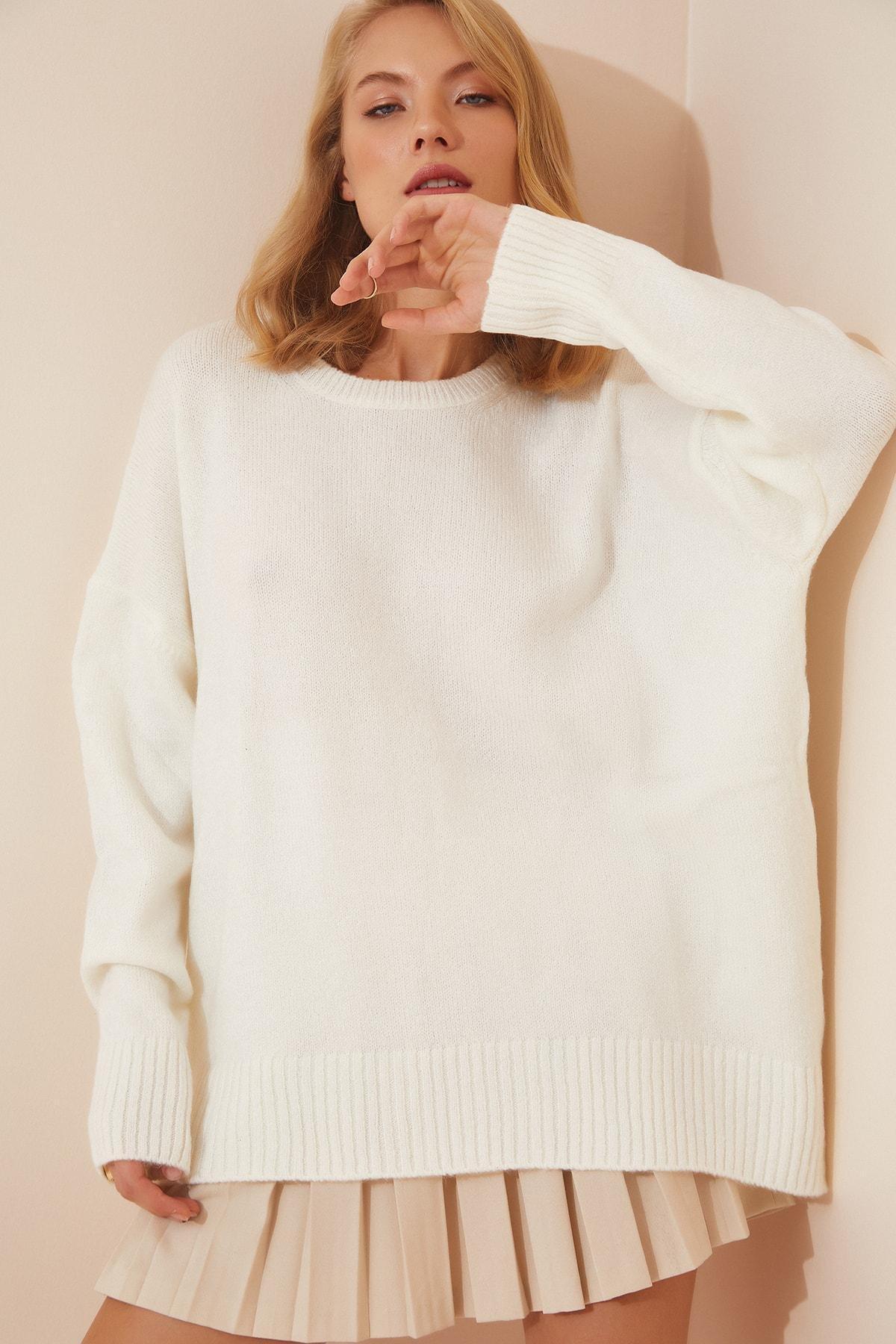 Cream Off-Shoulder Oversize Sweater, Ecru, large image number 0