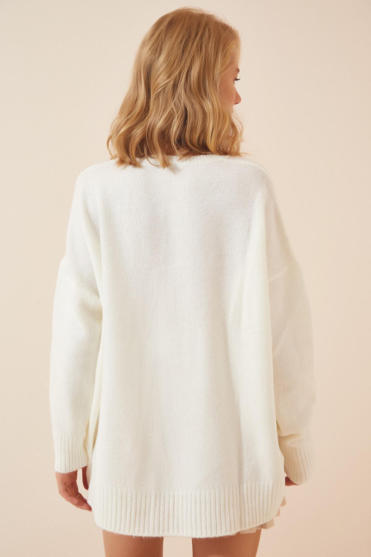 Cream Off-Shoulder Oversize Sweater, Ecru, large image number 2