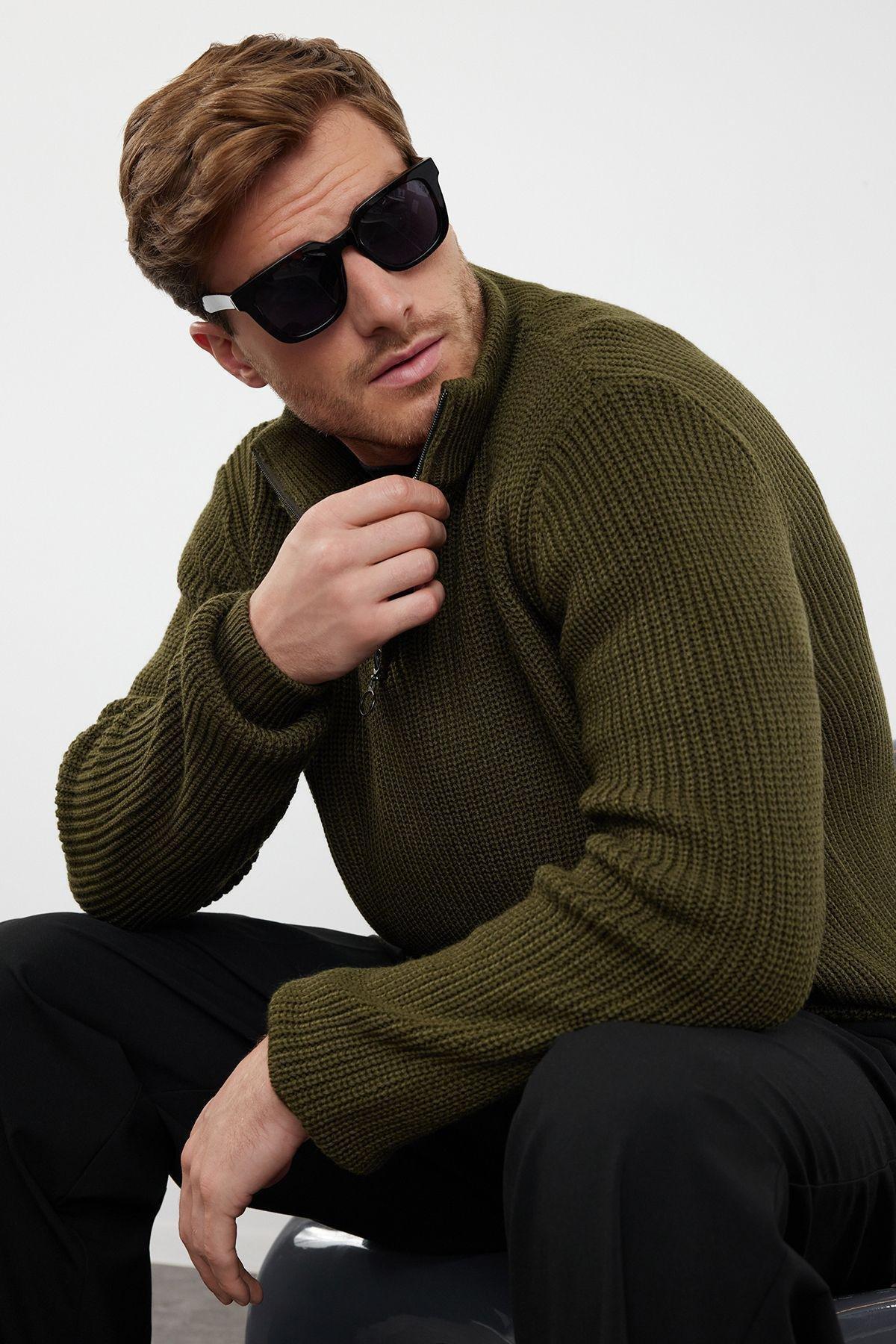 Khaki Texture Casual Sweater, , large image number 0