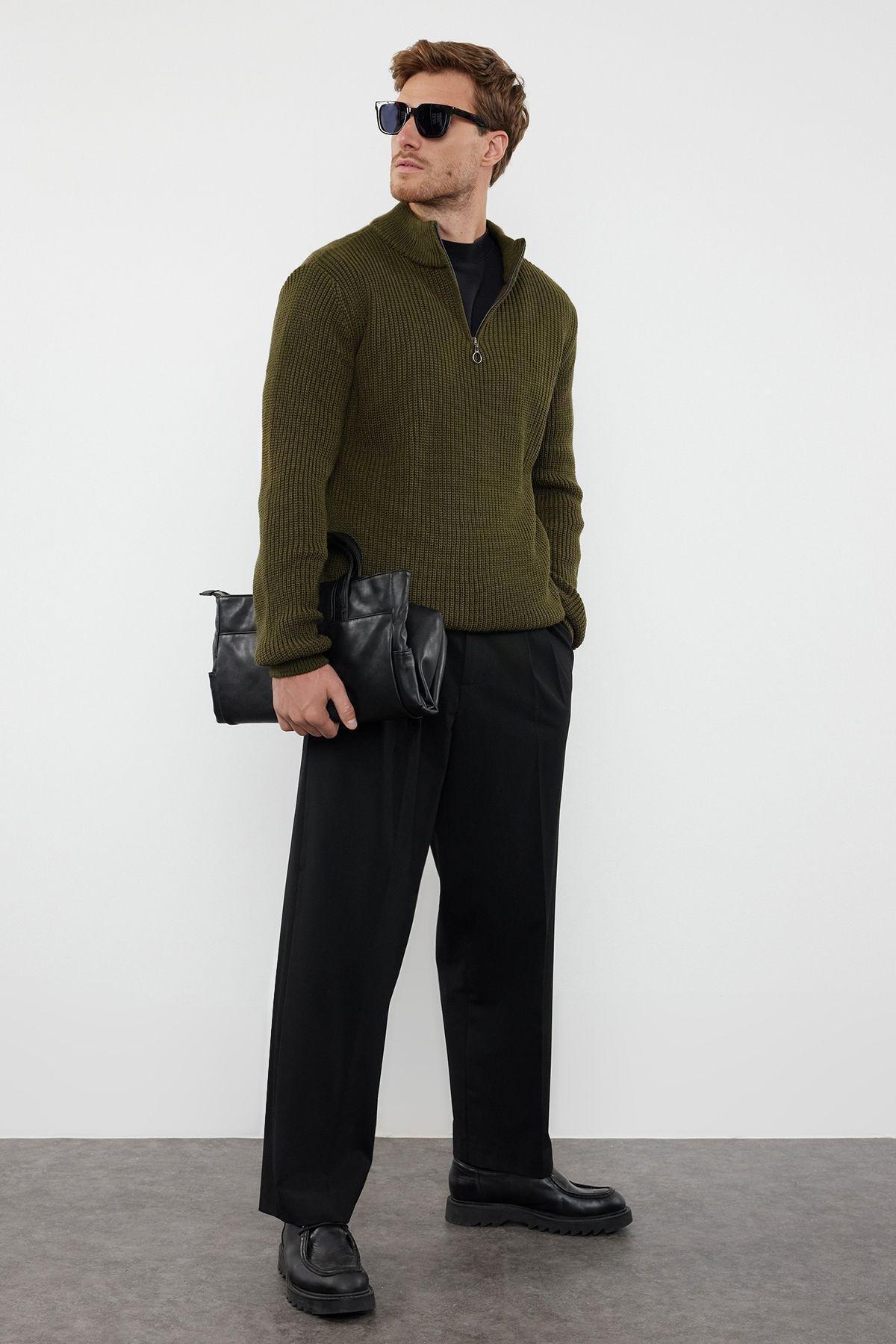 Khaki Texture Casual Sweater, , large image number 1