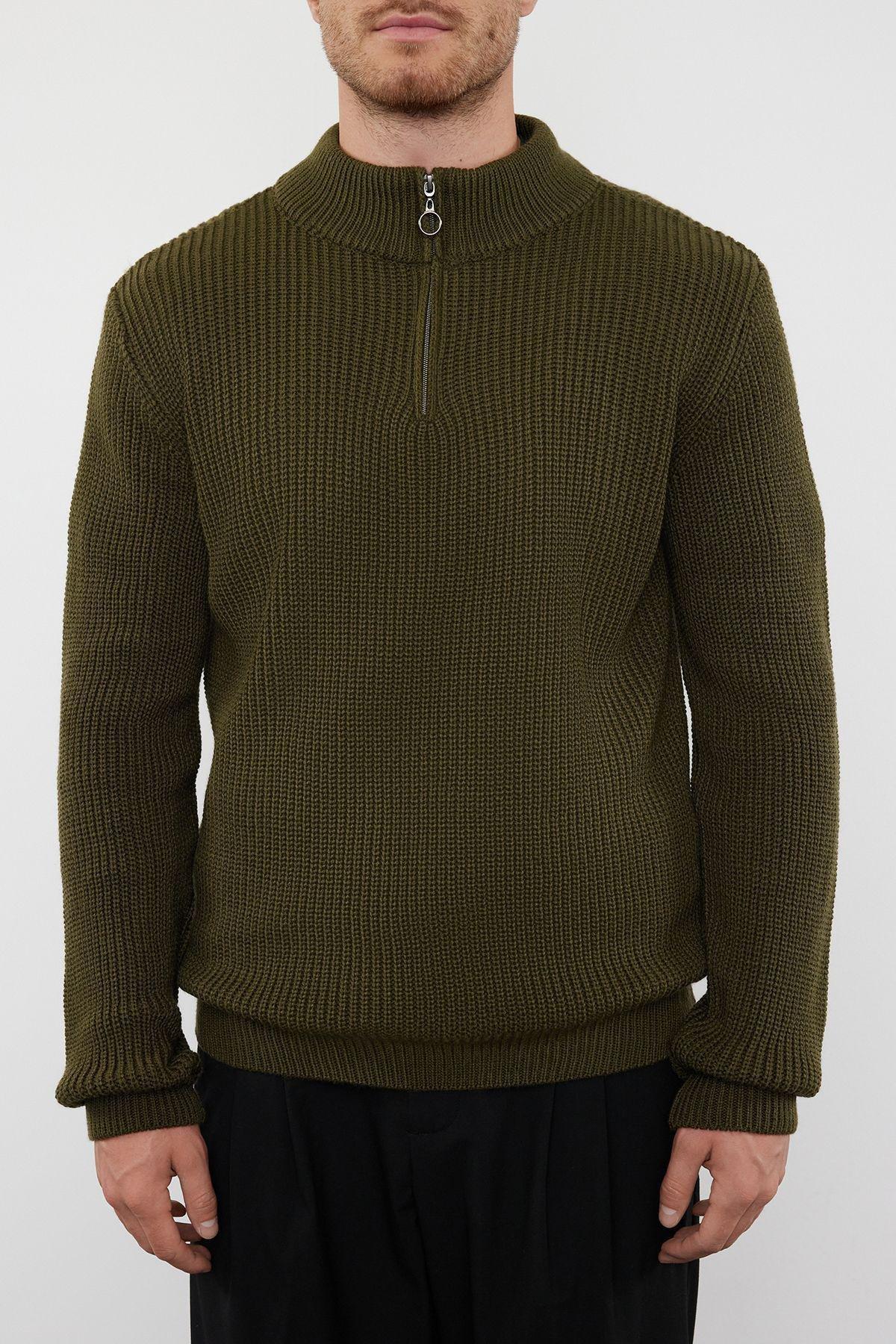 Khaki Texture Casual Sweater, , large image number 2