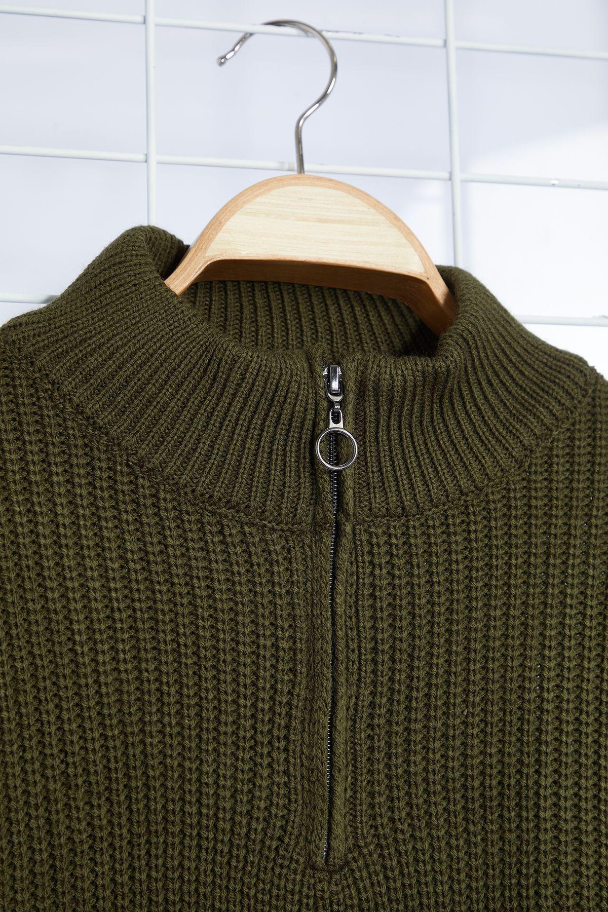 Khaki Texture Casual Sweater, , large image number 5