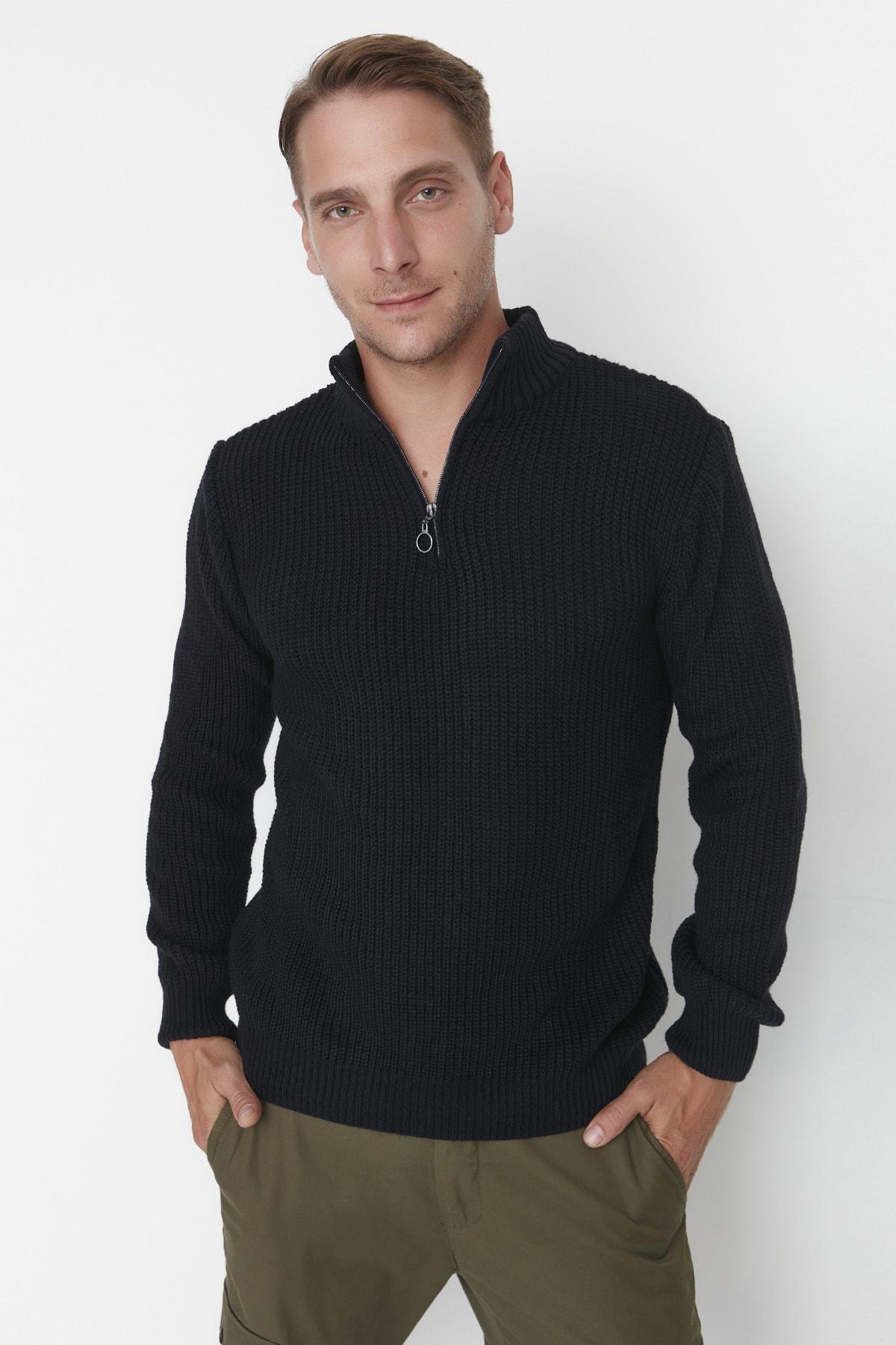 Black High Neck Sweater, Dark blue, medium