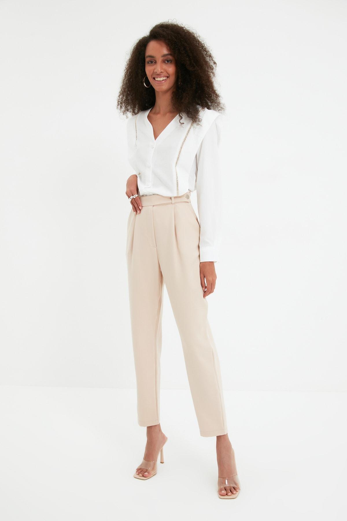 Beige Carrot Pants Pants, , large image number 0