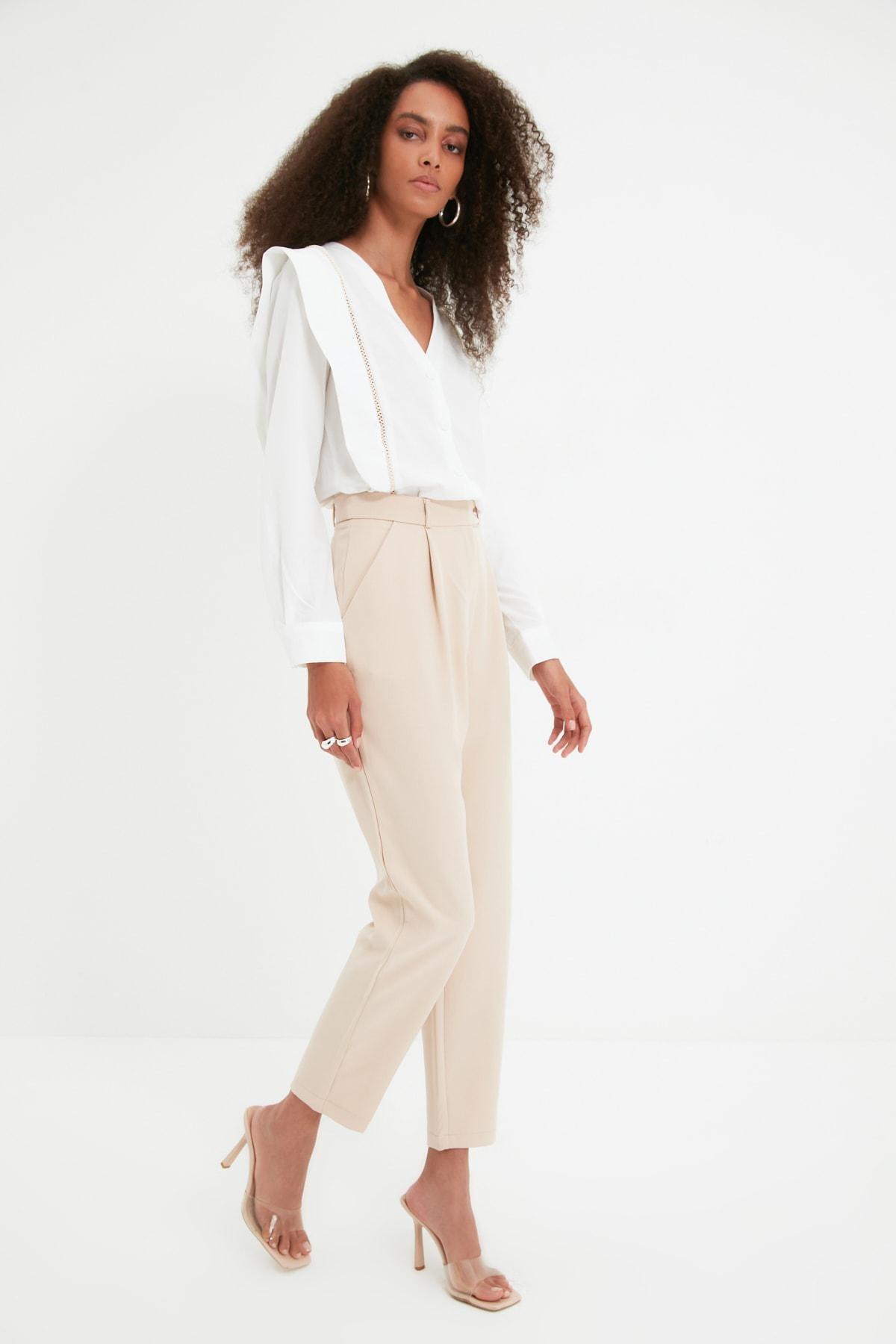 Beige Carrot Pants Pants, , large image number 1