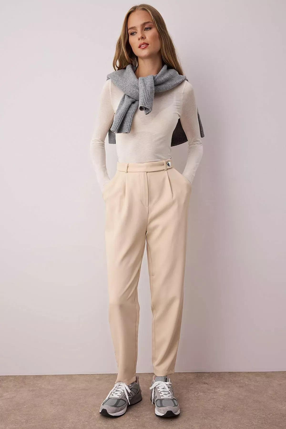 Beige Carrot Pants Pants, , large image number 1