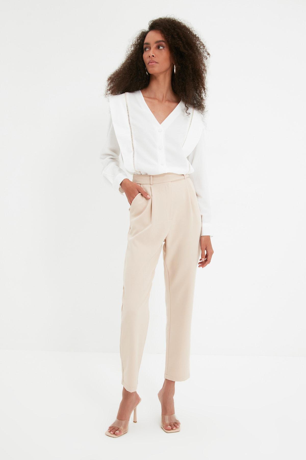 Beige Carrot Pants Pants, , large image number 2
