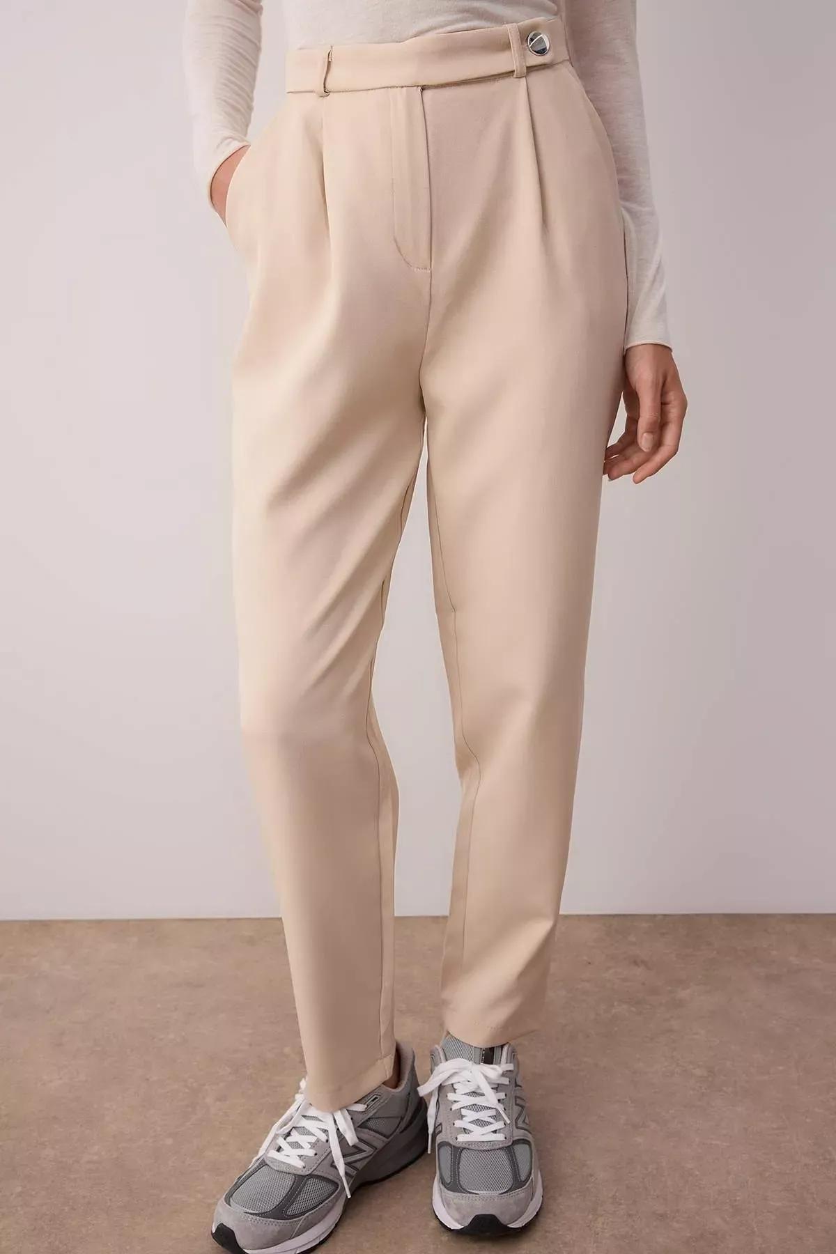 Beige Carrot Pants Pants, , large image number 5