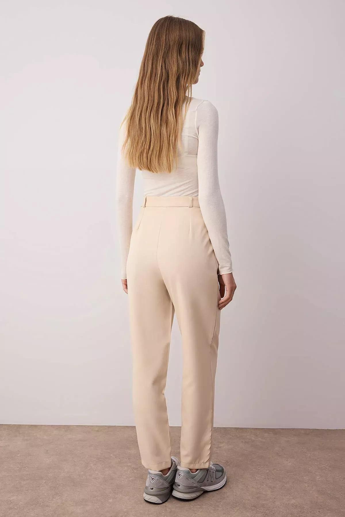 Beige Carrot Pants Pants, , large image number 7