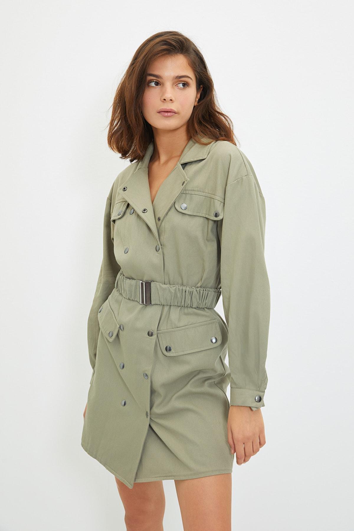 Khaki Blazer Mini Dress, , large image number 0