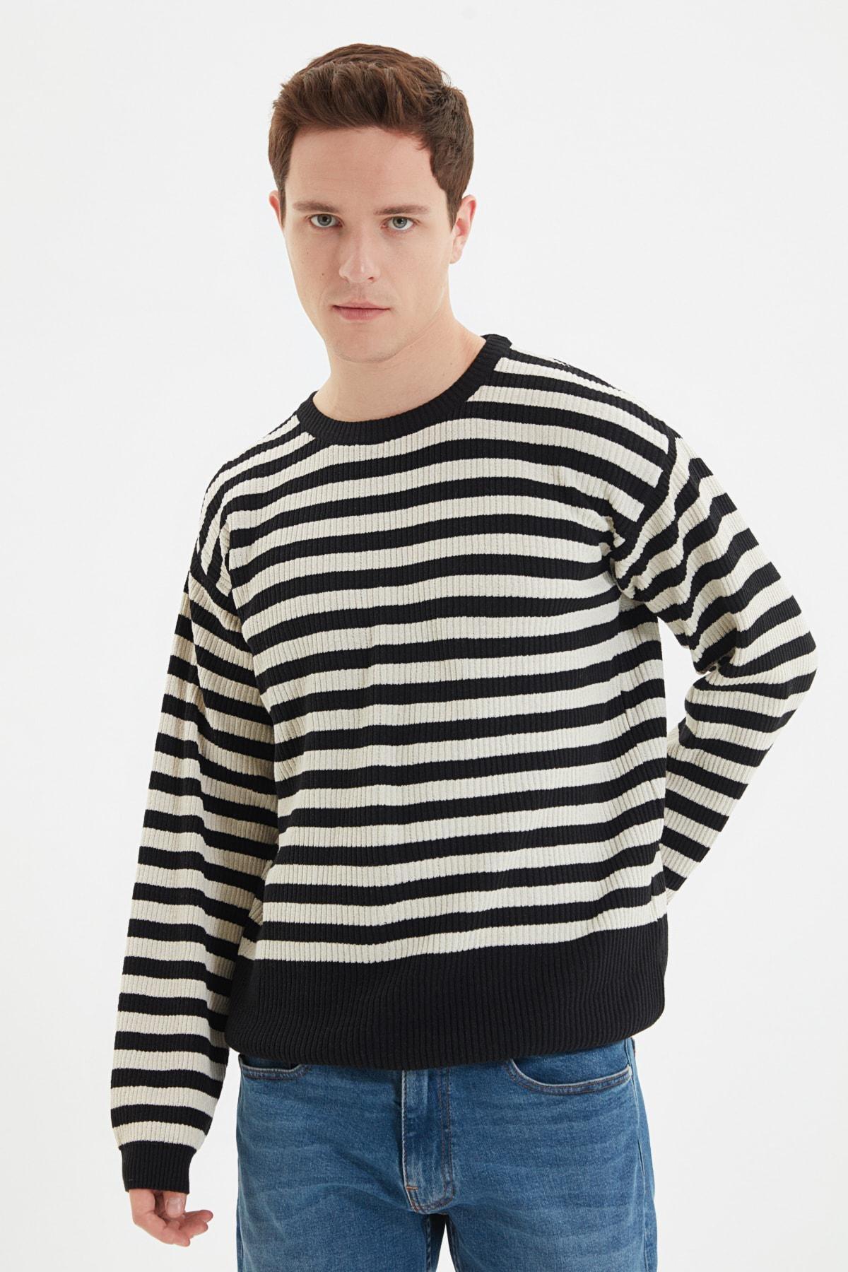 Black Striped Oversized Sweater, , large image number 0