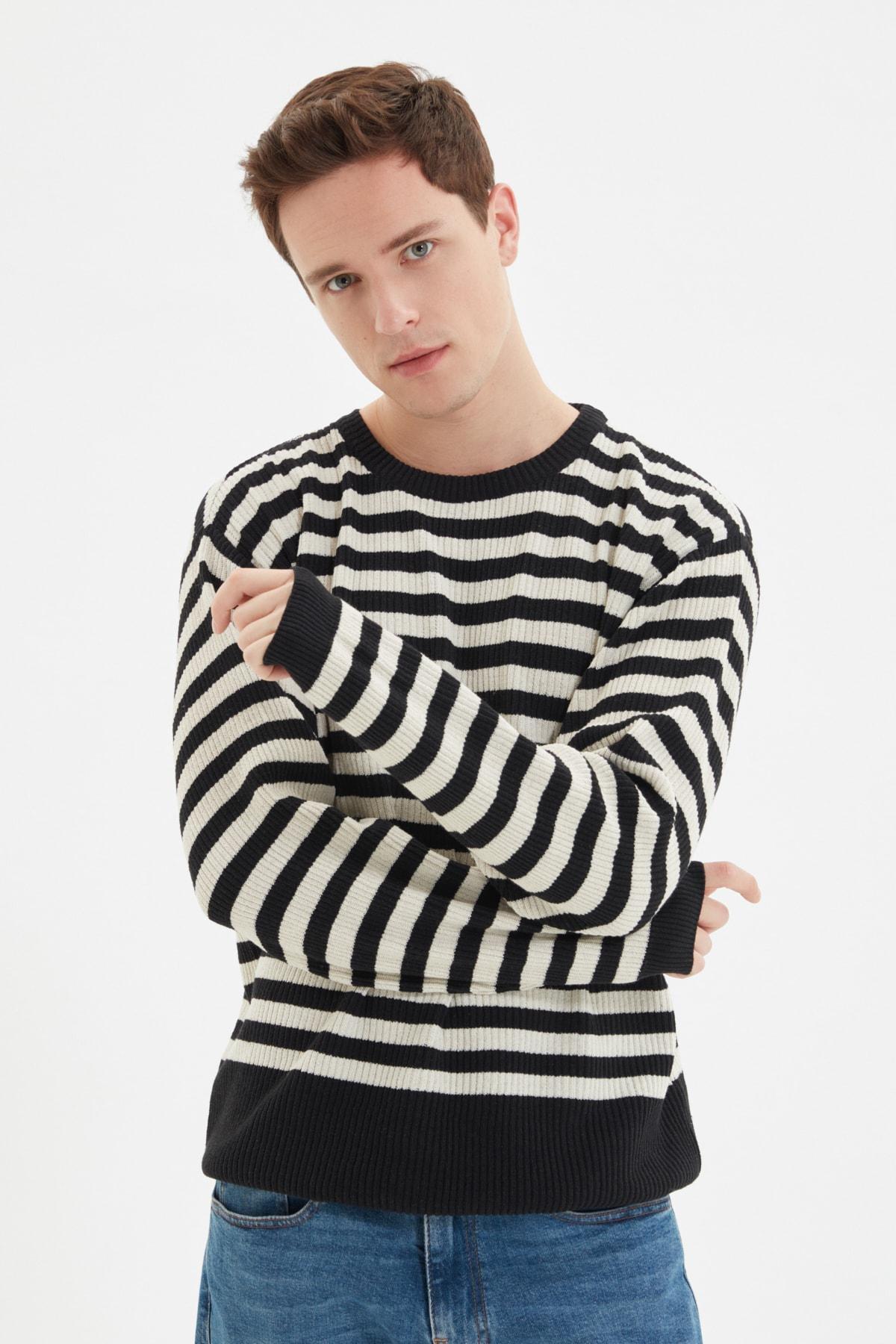 Black Striped Oversized Sweater, , large image number 1