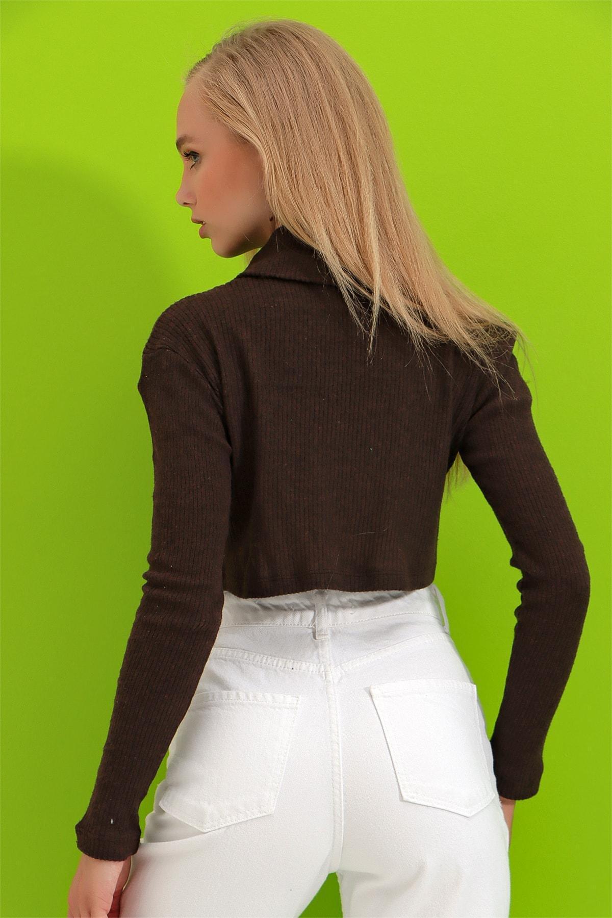 Brown Cowl Neck Sweater, C101_7001, large image number 3