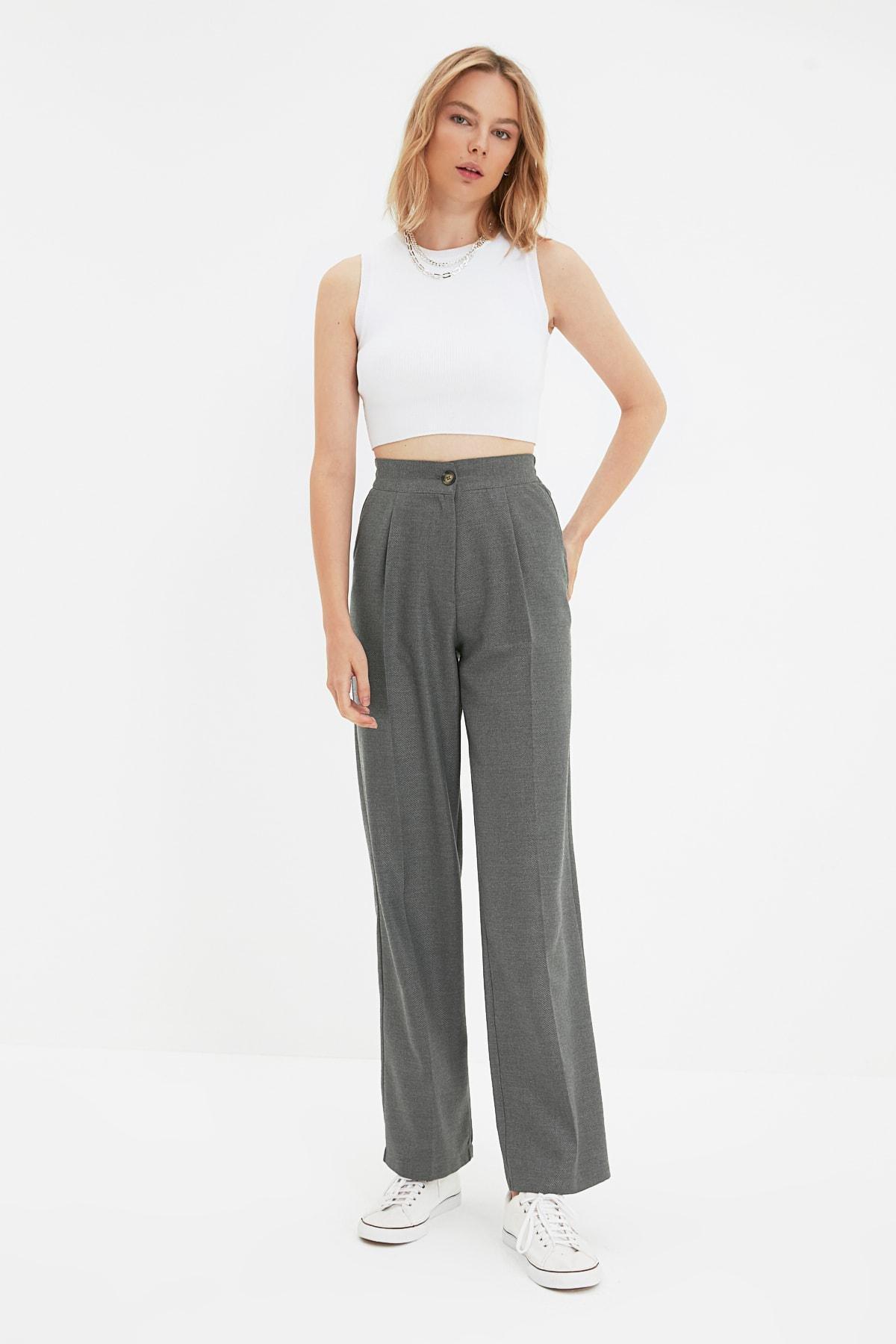 Grey Straight High Waist Pants, , large image number 2