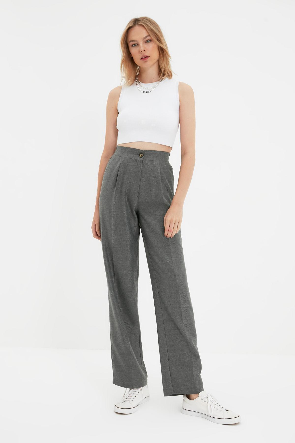 Grey Straight High Waist Pants, , large image number 3