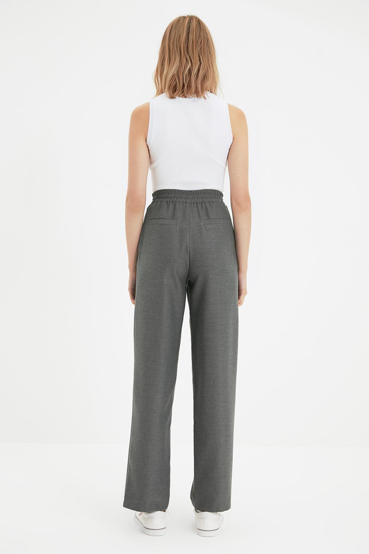 Grey Straight High Waist Pants, , large image number 5