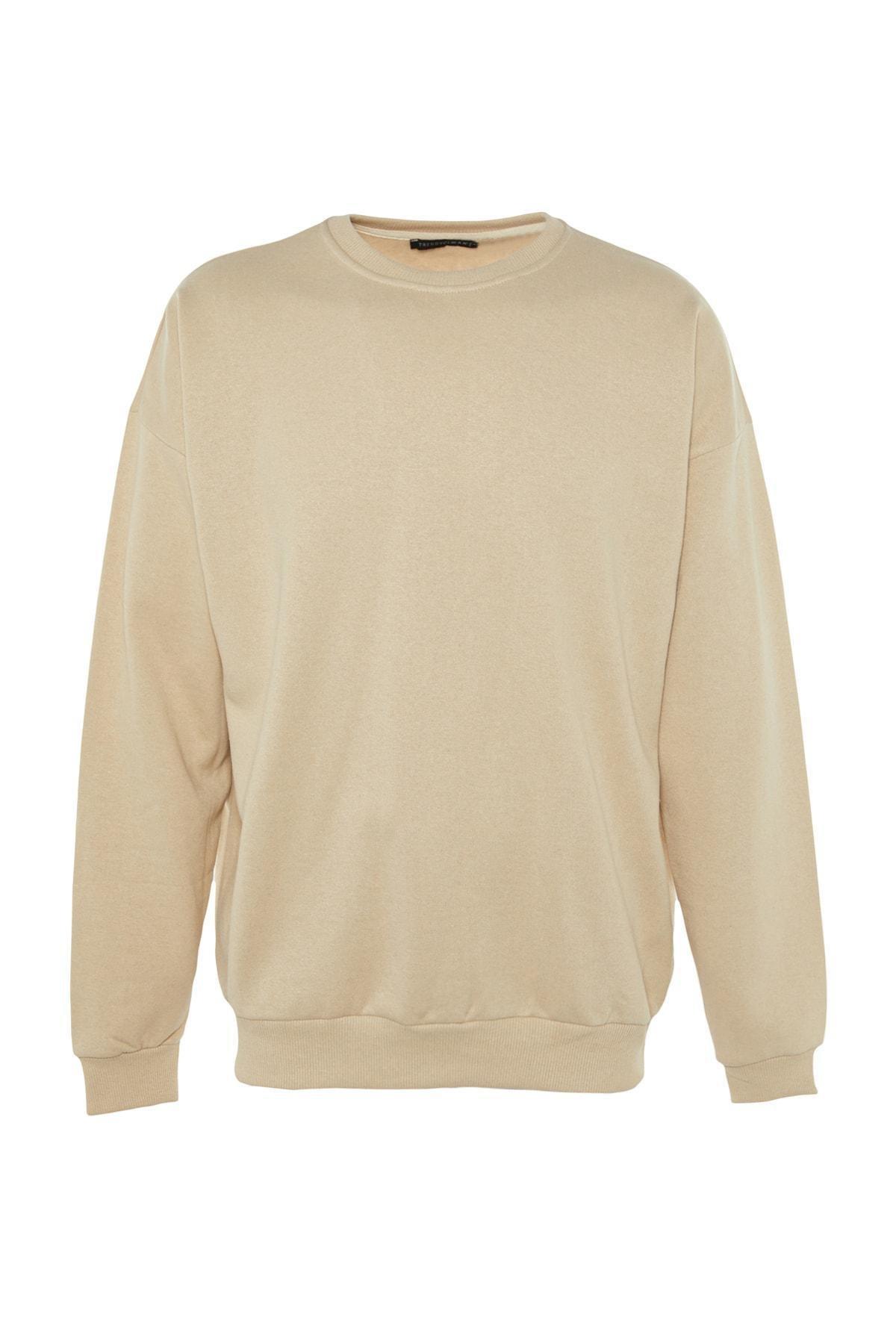 Trendyol - Beige Printed Oversize Sweatshirt