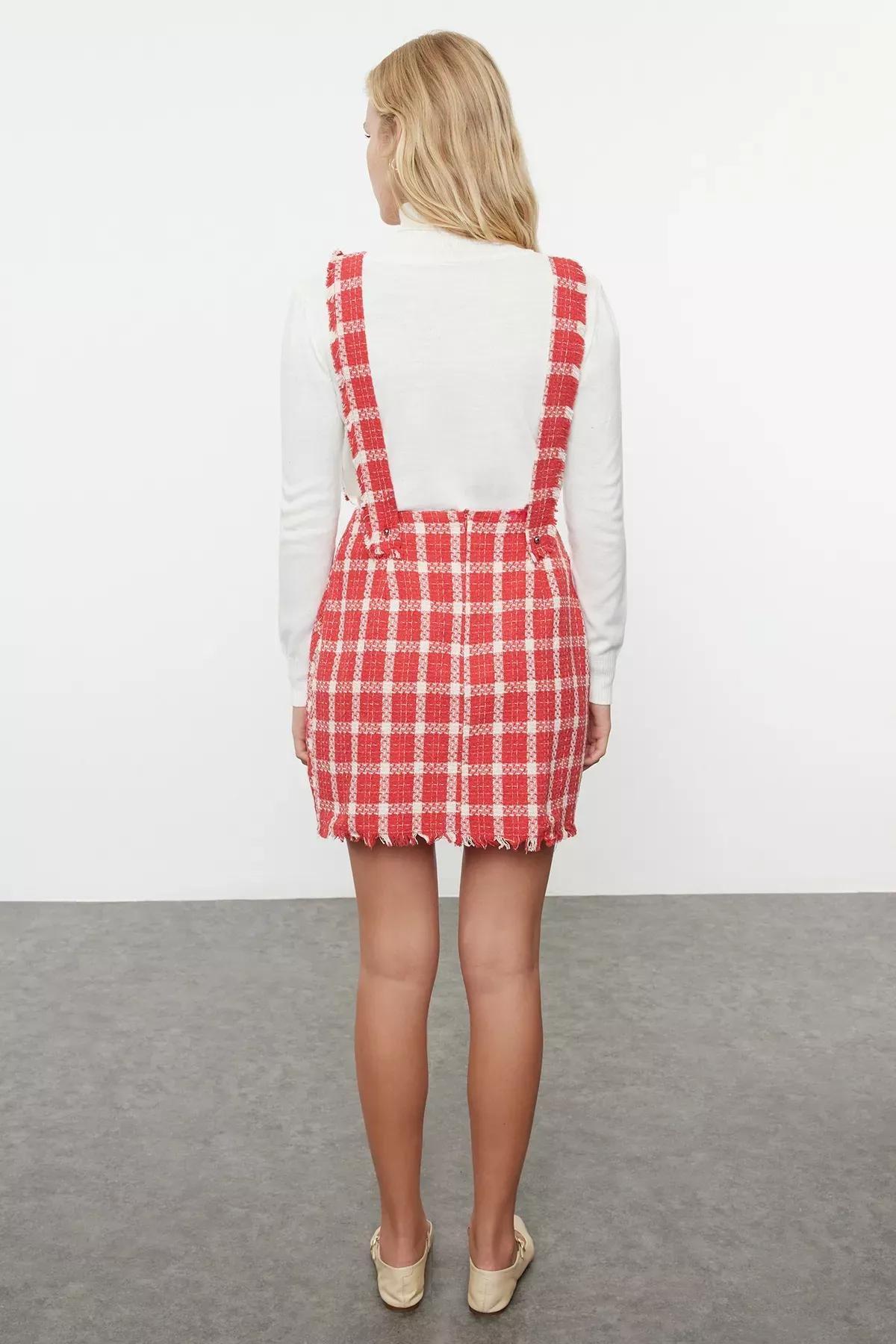 Red Plaid Checkered Mini Dress, , large image number 4
