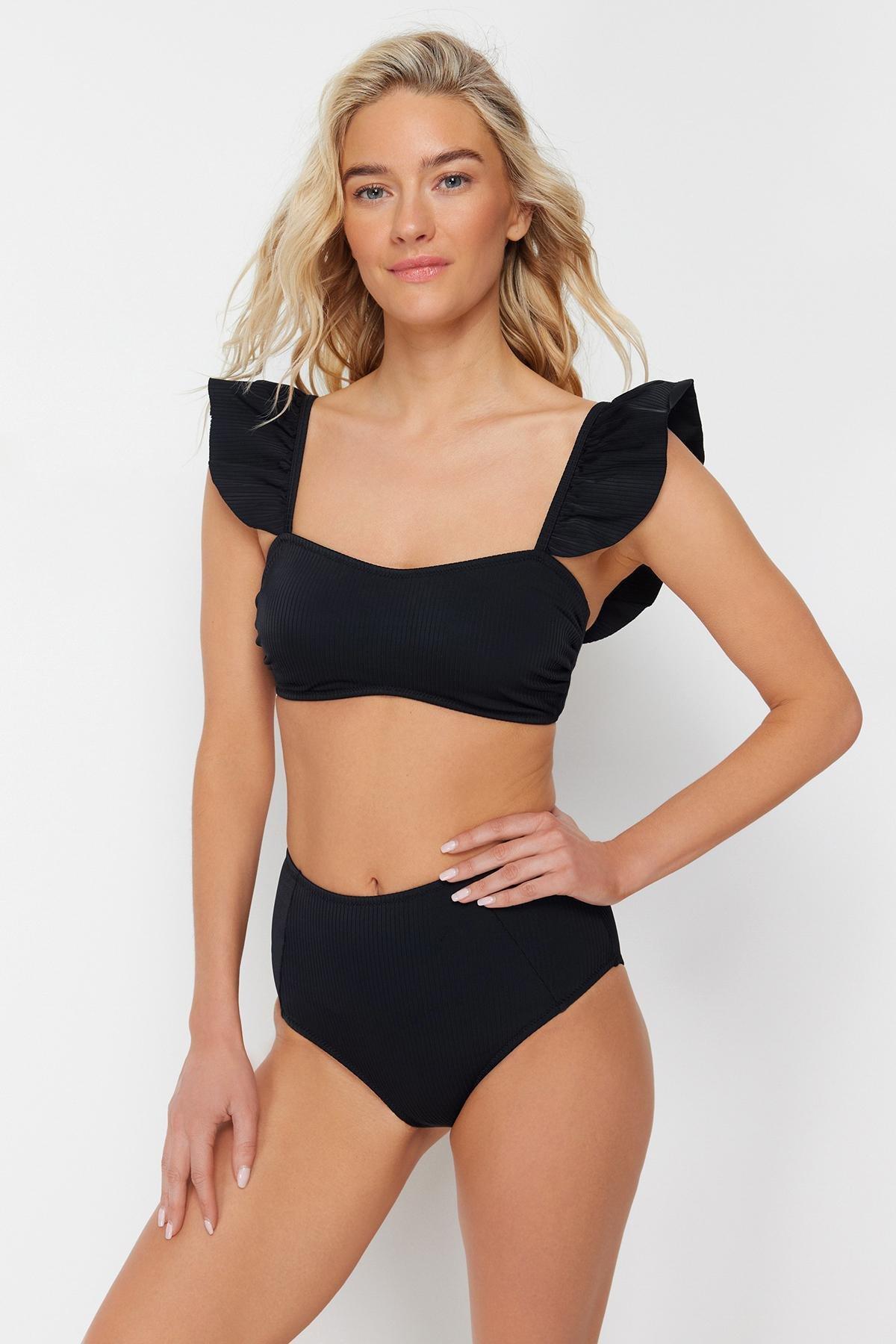 Black Bralette Frilly Bikini Set, , large image number 0
