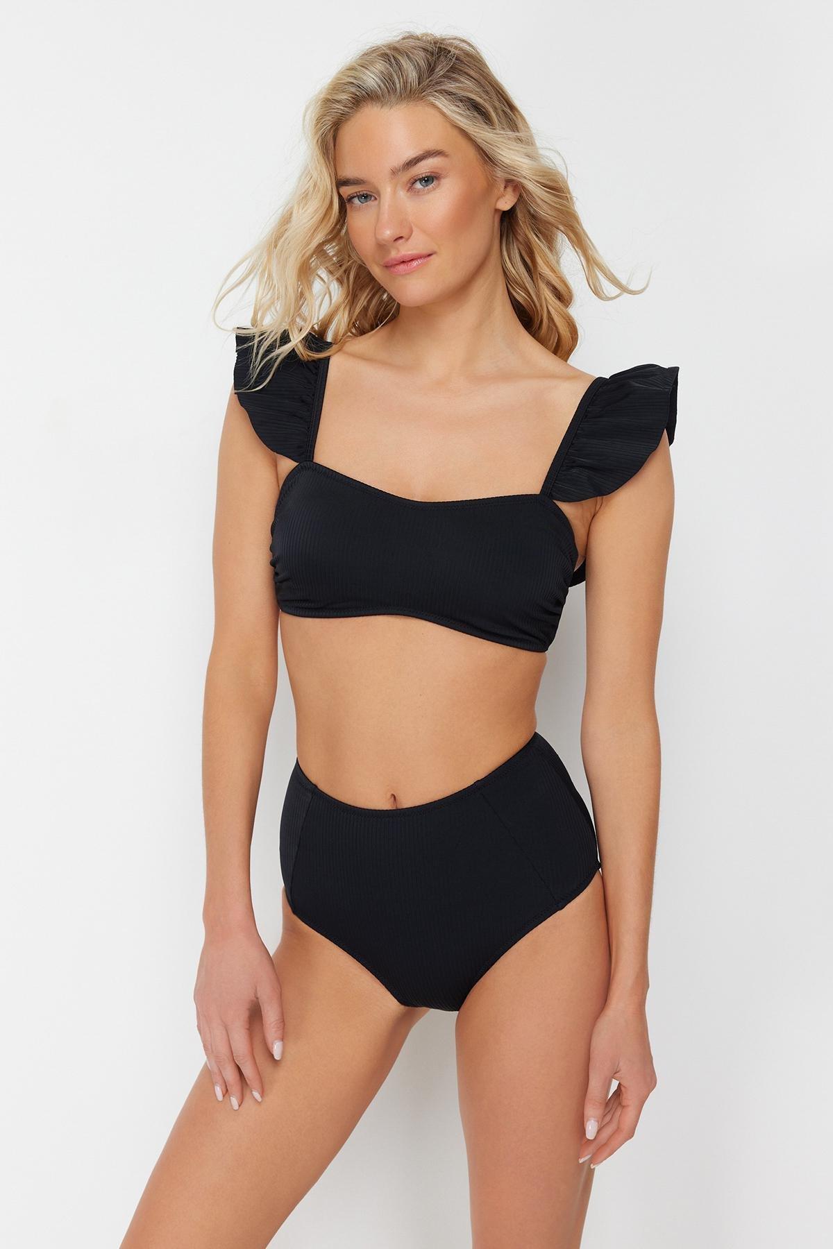 Black Bralette Frilly Bikini Set, , large image number 1