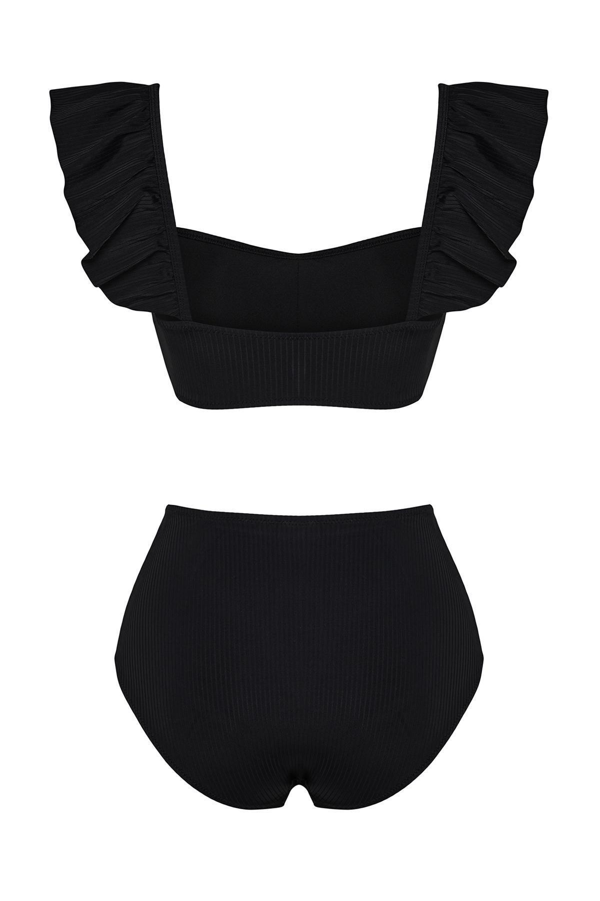 Black Bralette Frilly Bikini Set, , large image number 5