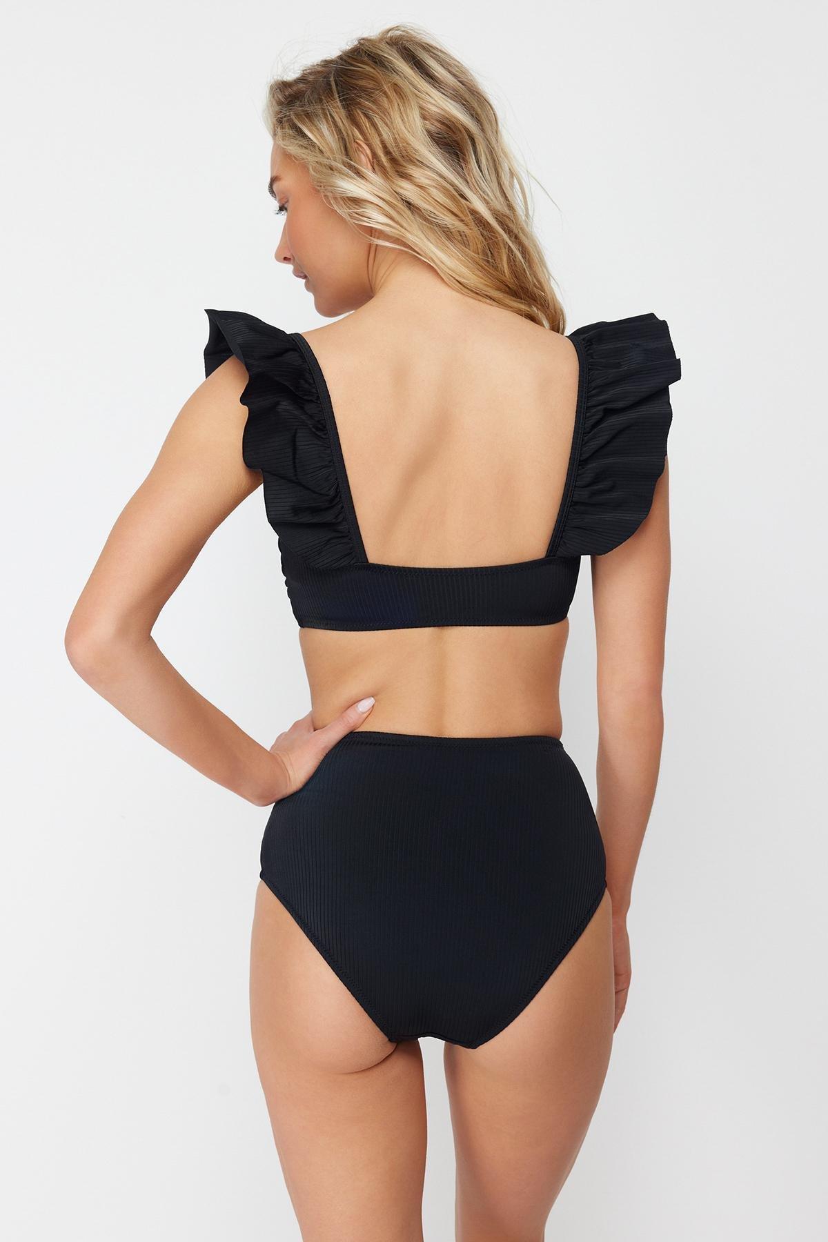Black Bralette Frilly Bikini Set, , large image number 6
