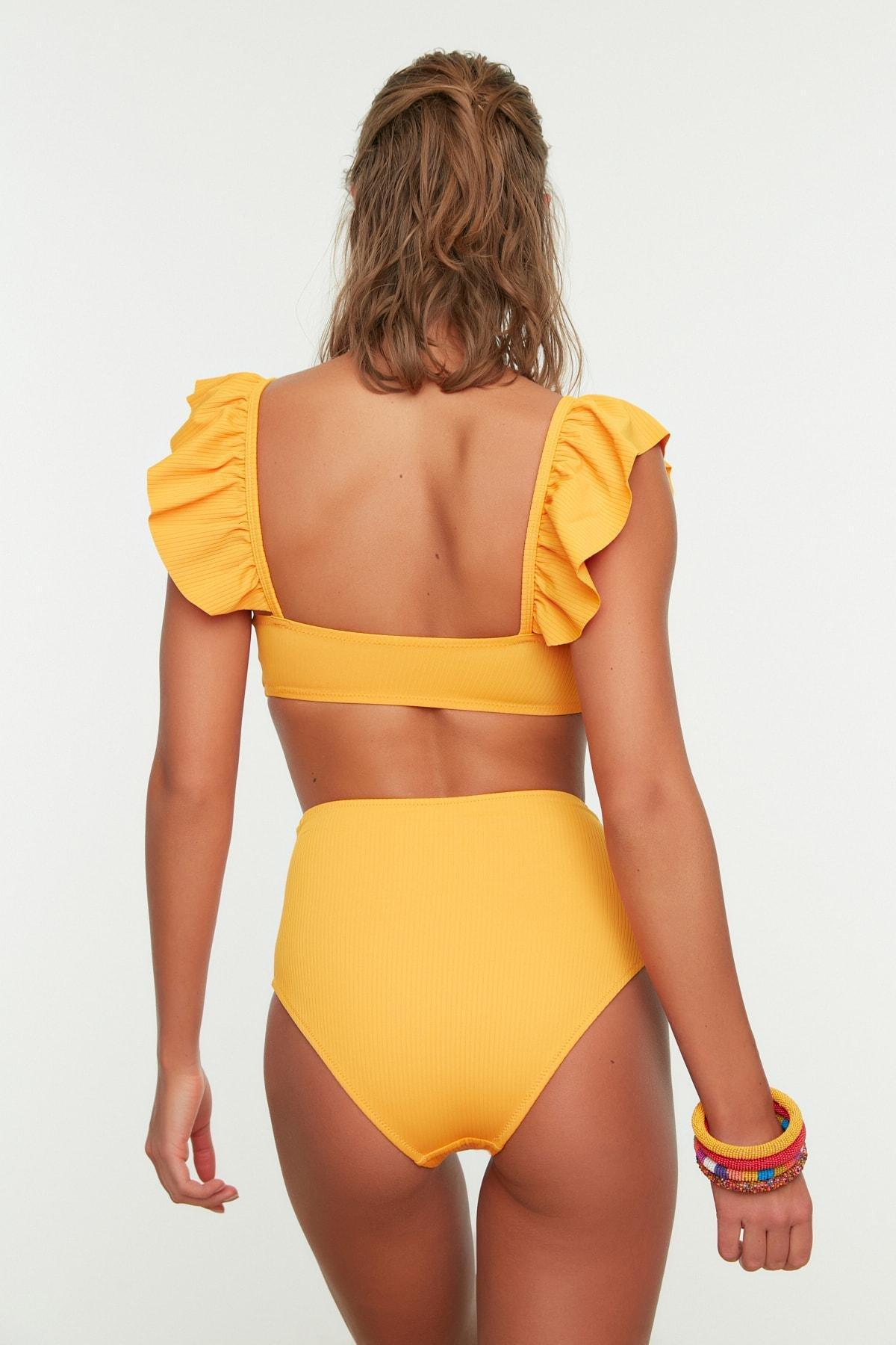 Orange Plain High Waist Bikini Set, , large image number 7