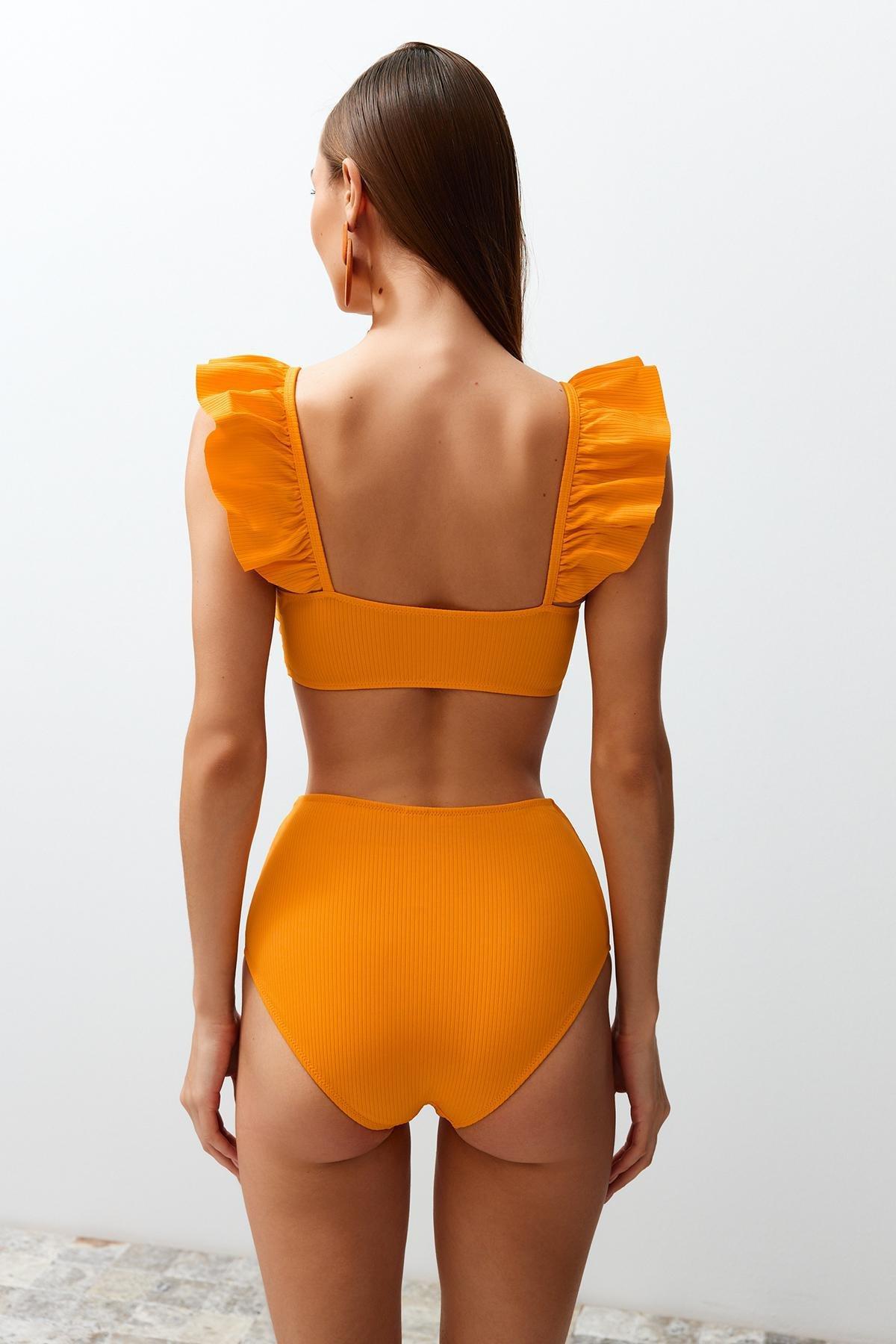 Orange Plain High Waist Bikini Set, , large image number 8