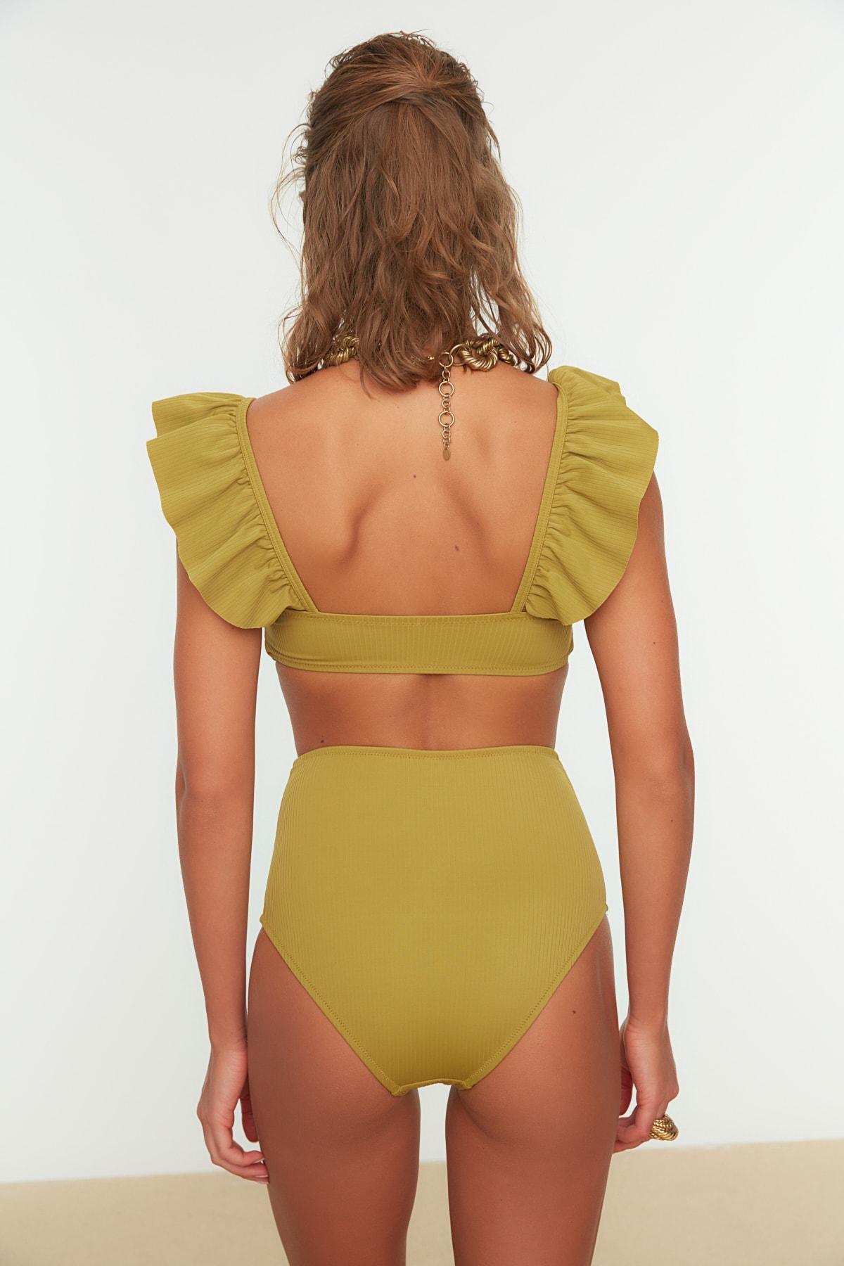 Khaki Plain Bikini Set, Green, large image number 3