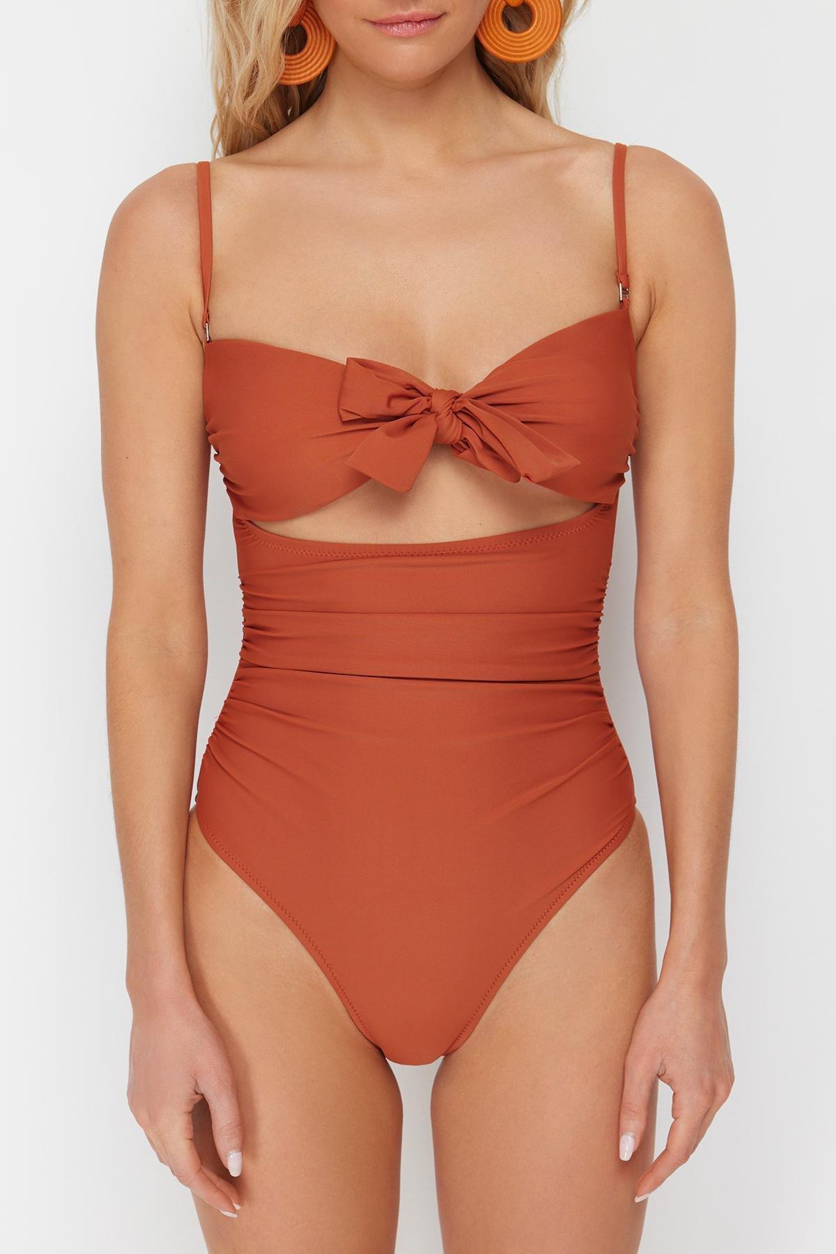 Trendyol - Red Cut-Out Hipster Swimsuit