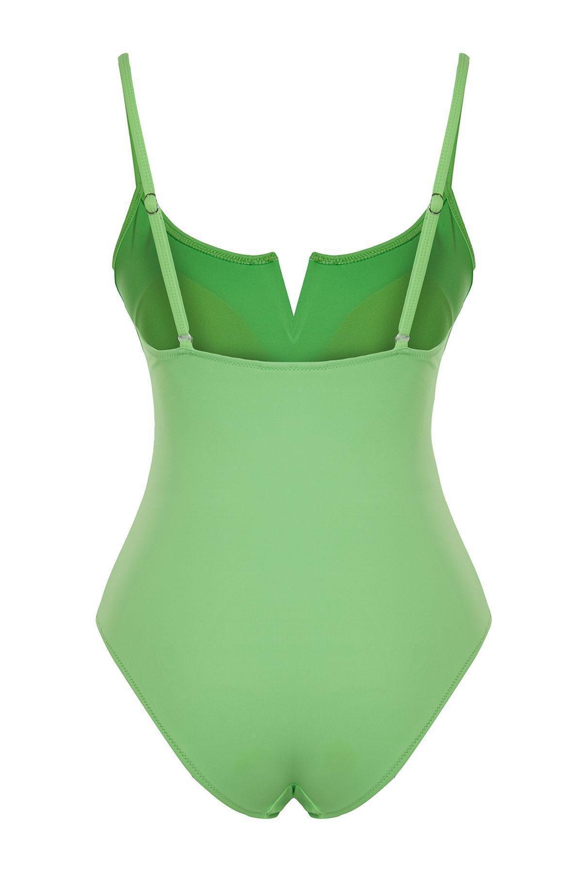 Green V-Neck Regular Core Swimsuit Tbess22Ma0010, , large image number 5