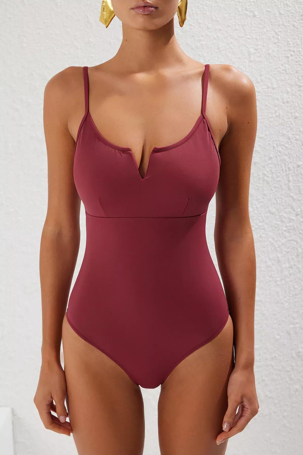 Red V-Neck Core Swimsuit, C101_6853, large image number 2