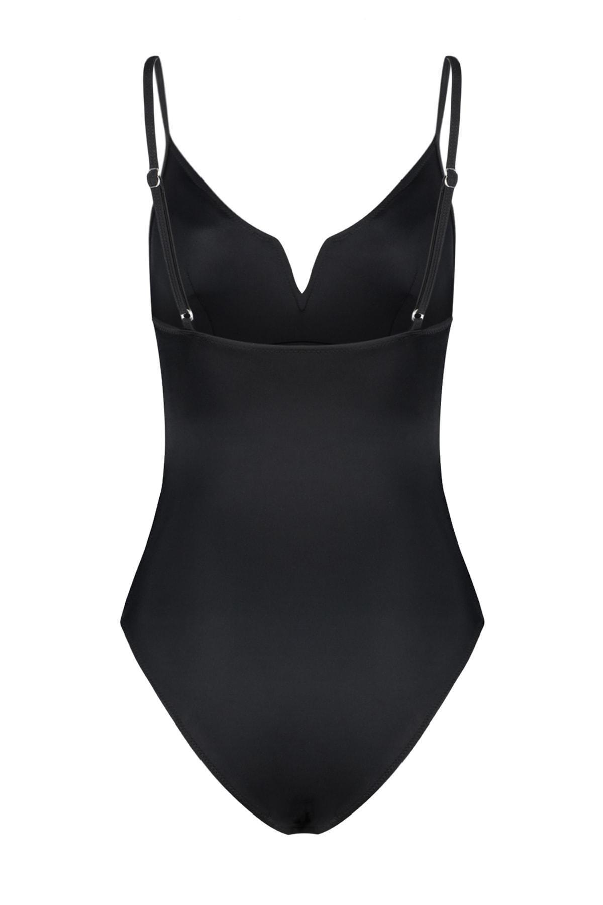 Black Plain Swimsuit, Black, large image number 6