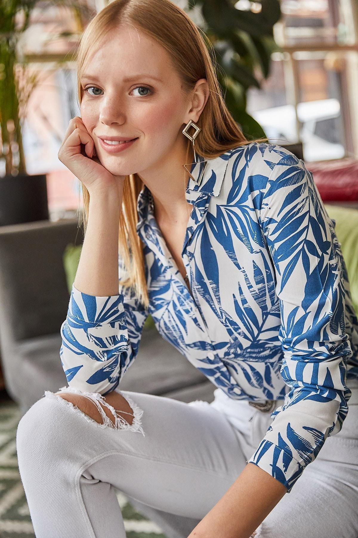 Blue Pattern Woven Viscose Shirt, , large image number 3