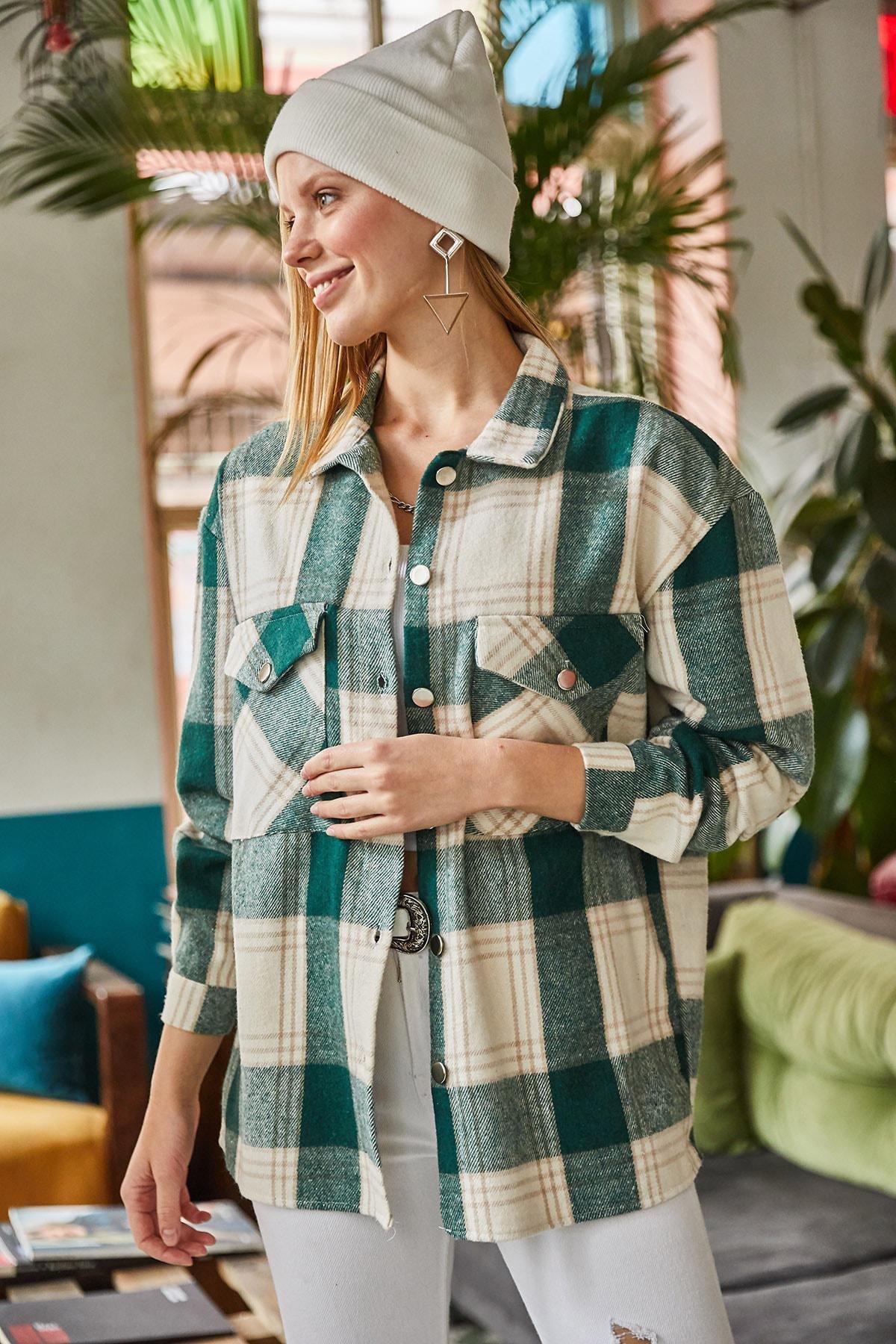 Green Plaid Relaxed Shirt, , medium