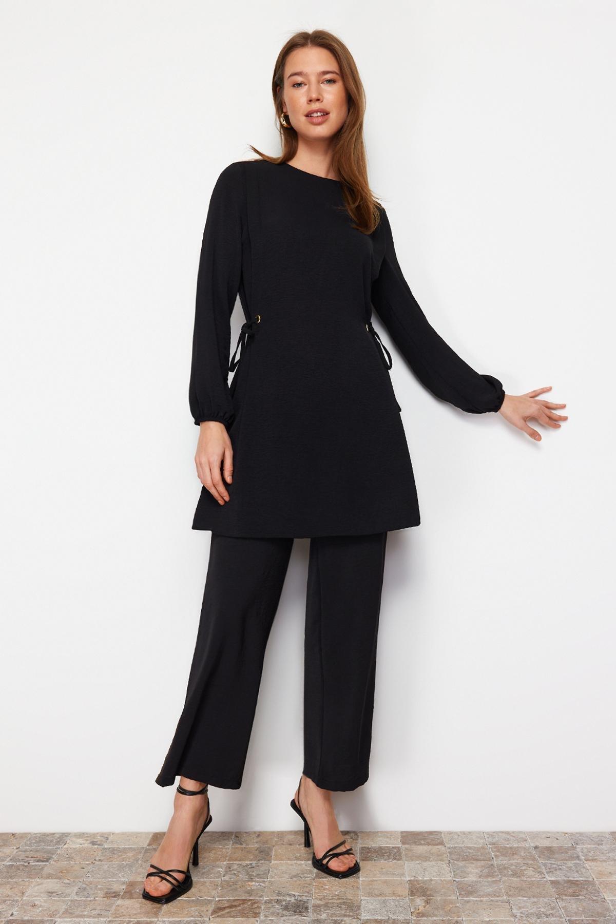 Black Crew Neck High Waist Co-Ord Set, , large image number 1