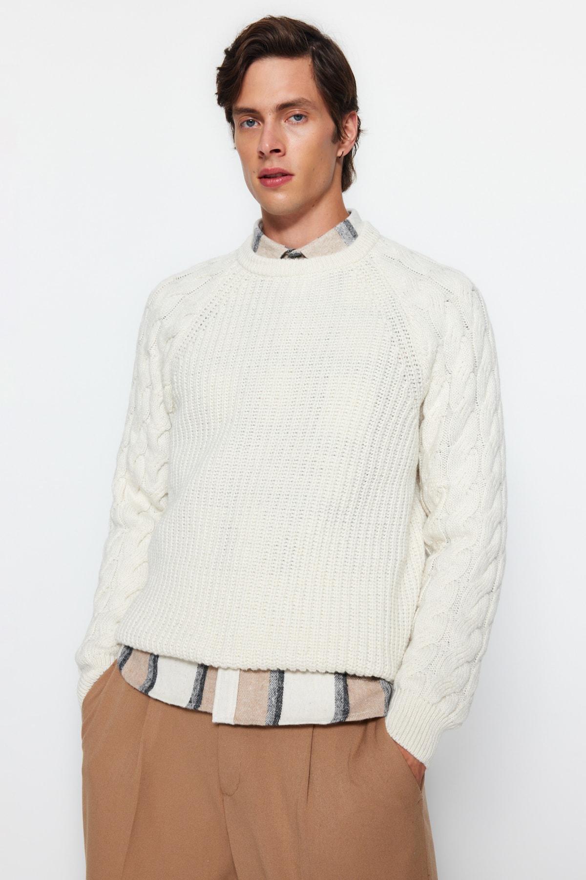 White Regular Sweater, Ecru, large image number 0