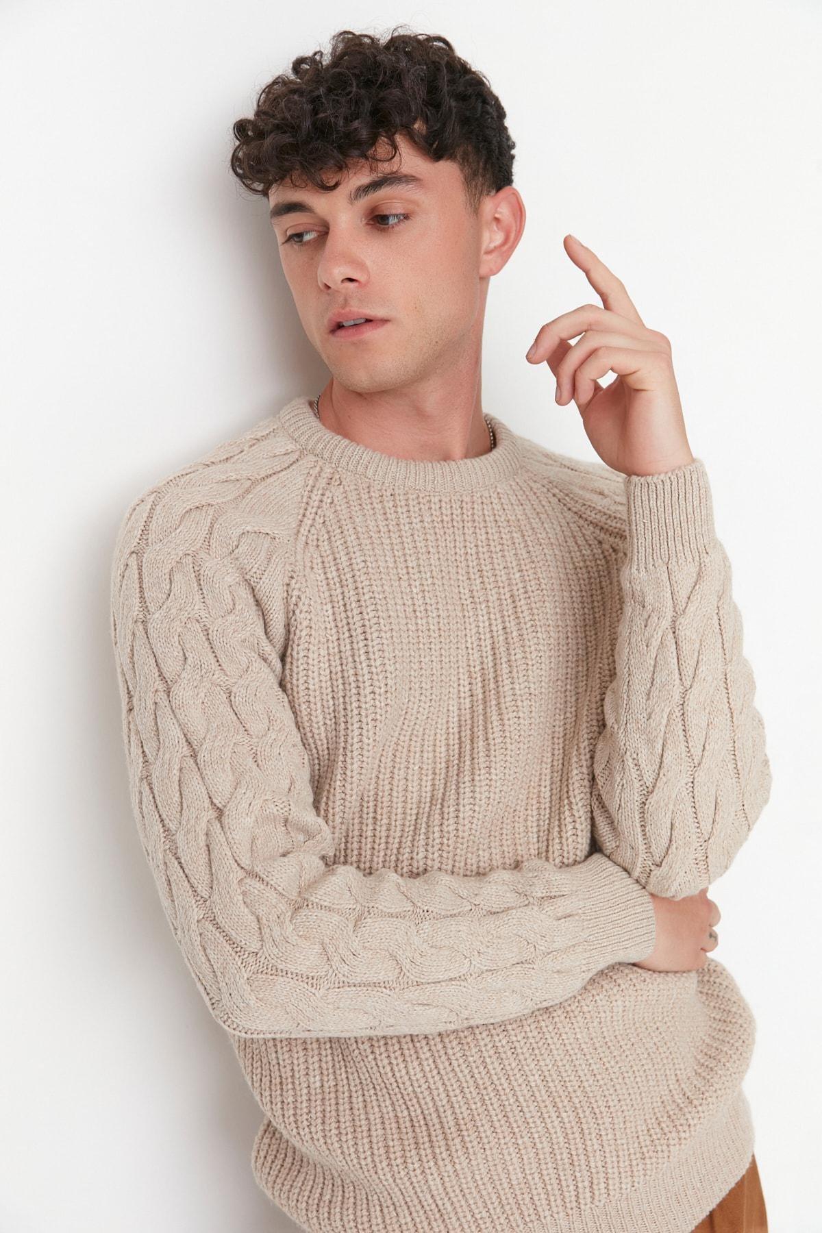 Beige Regular Knitted Sweater, , large image number 0