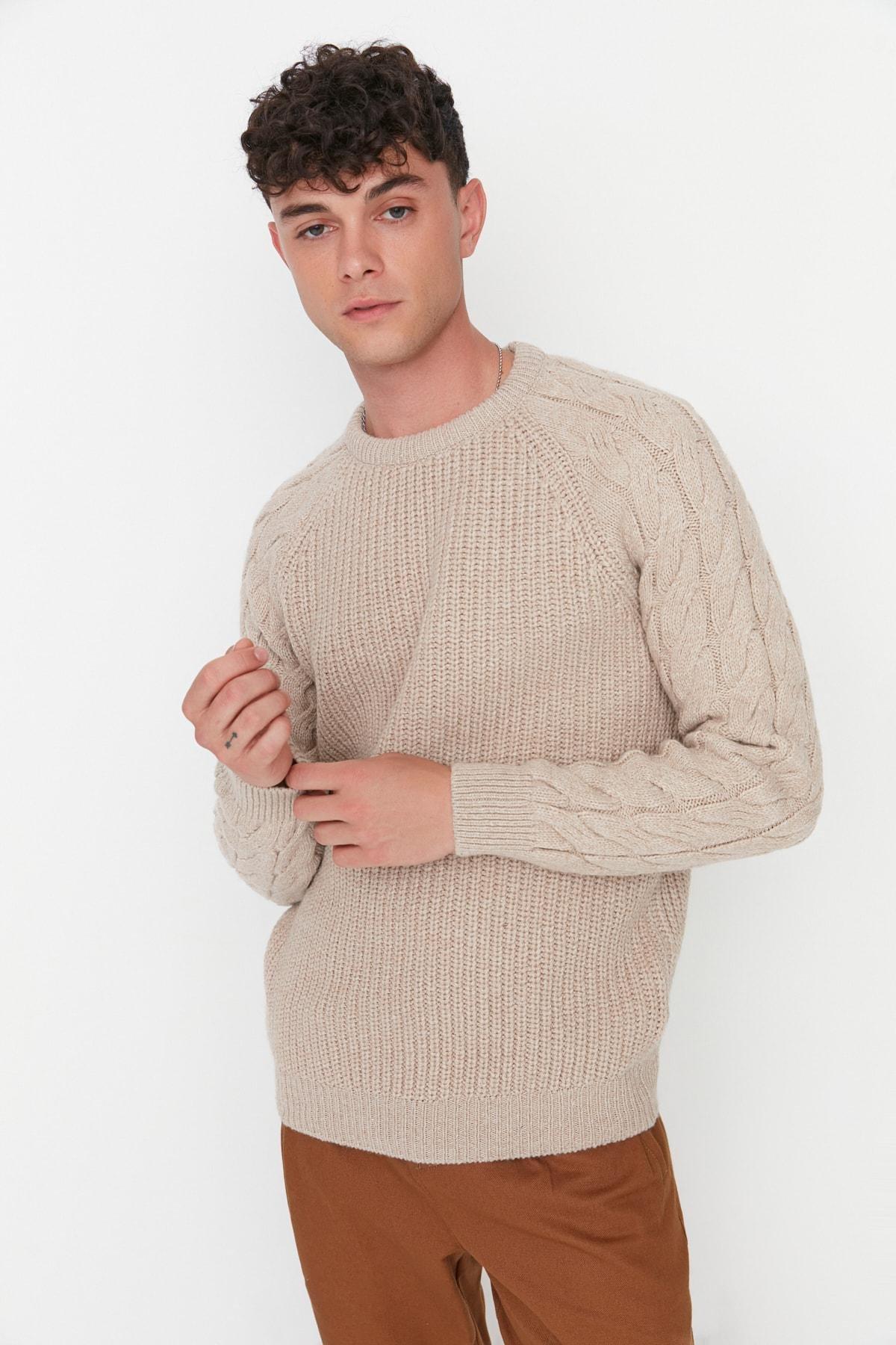 Beige Regular Knitted Sweater, , large image number 1