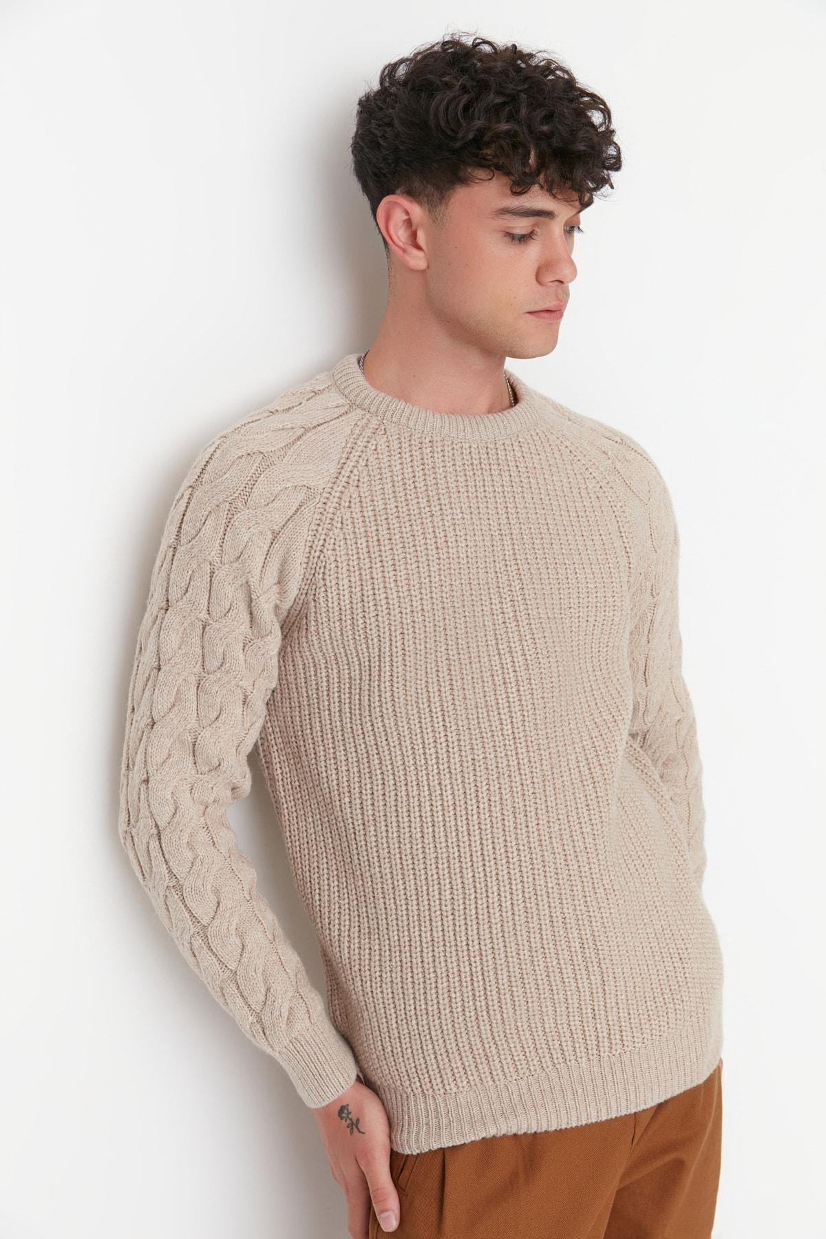 Trendyol - Beige Regular Knitted Sweater <br>