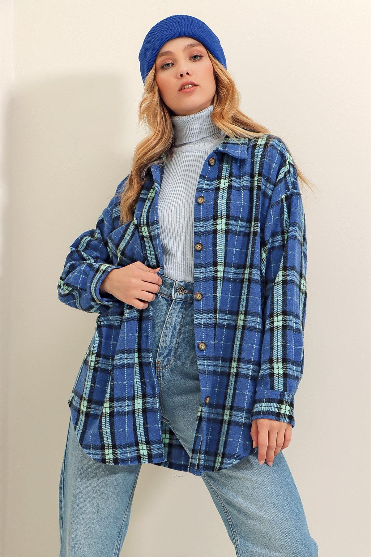 Navy Plaid Oversize Shirt, Dark blue, large image number 4