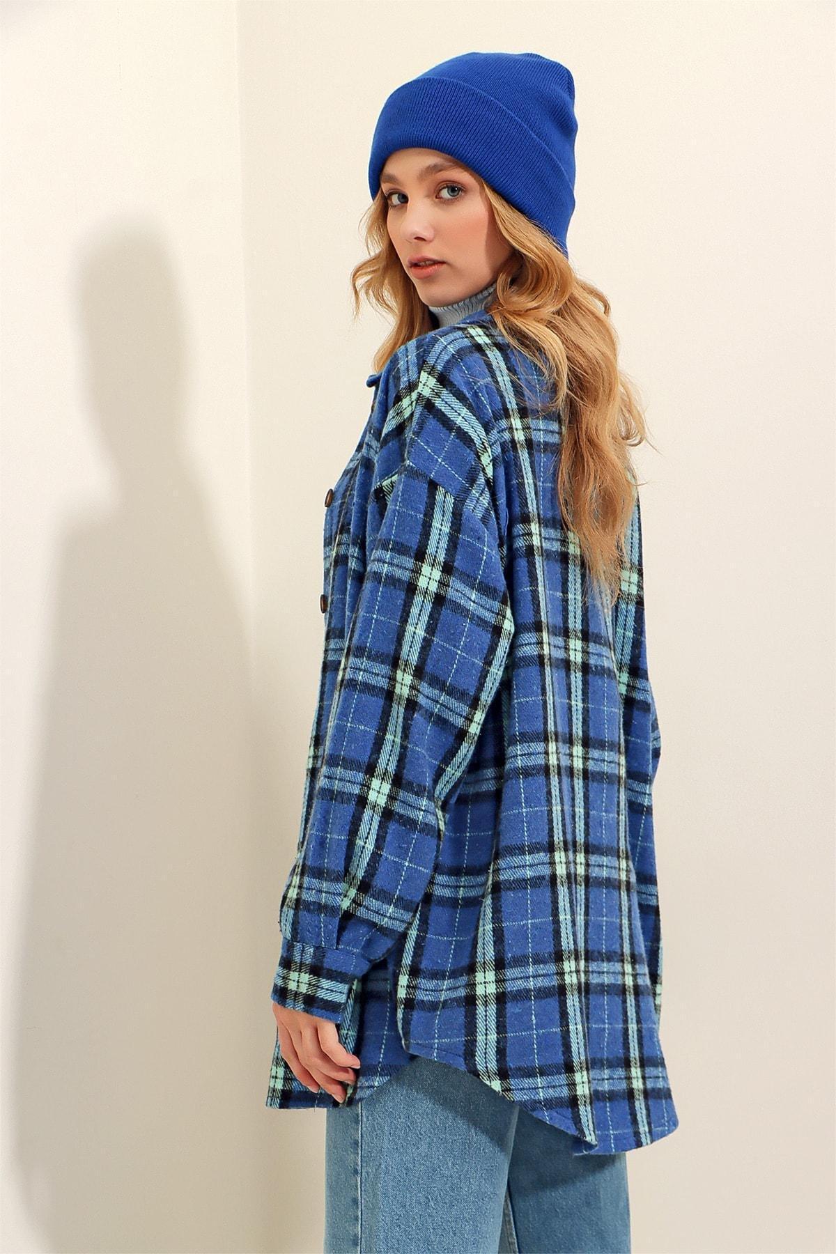 Navy Plaid Oversize Shirt, Dark blue, large image number 6