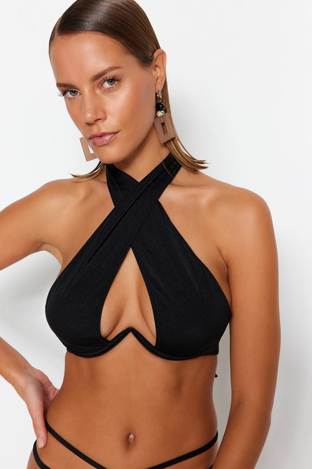 Black Halter Neck Bikini Top, , large image number 2