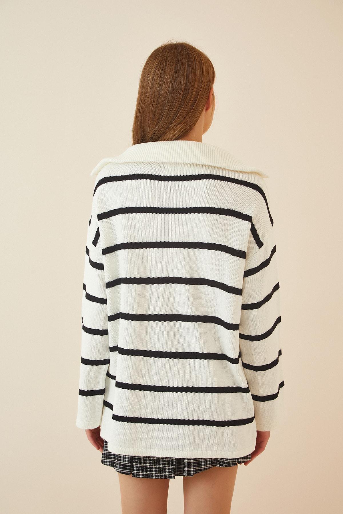 Cream Striped Oversize Sweater, , large image number 2