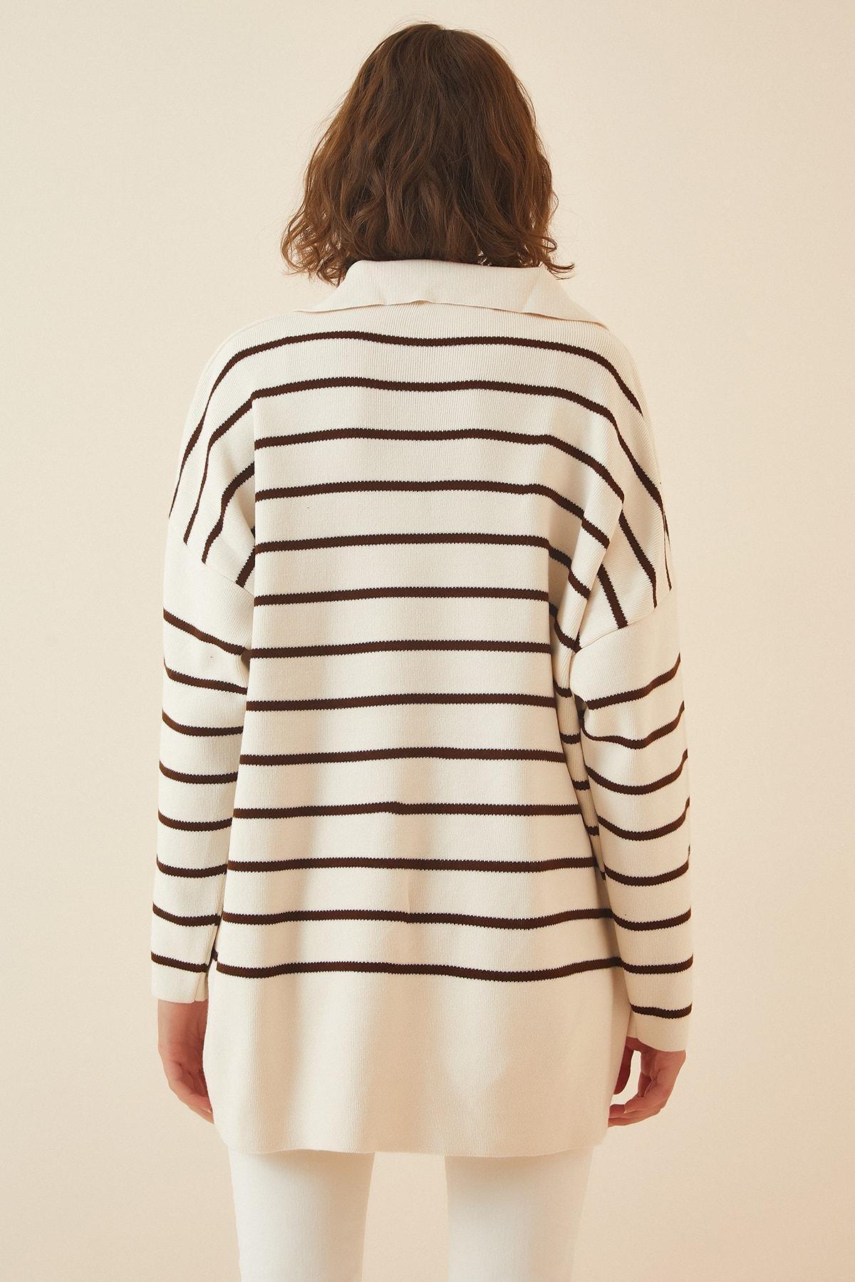 Beige Striped Oversize Sweater, , large image number 1